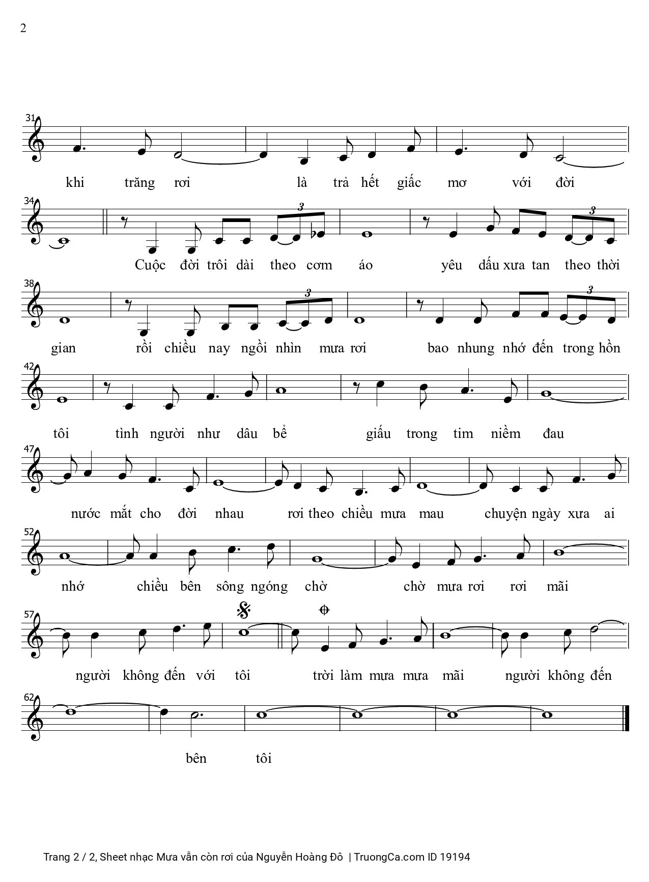 Page 2 of Sheet music PDF Mưa vẫn còn rơi - Nguyễn Hoàng Đô