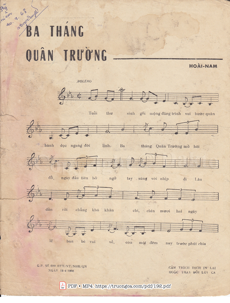 Page 2 of Sheet music PDF Ba tháng quân trường - Hoài Nam