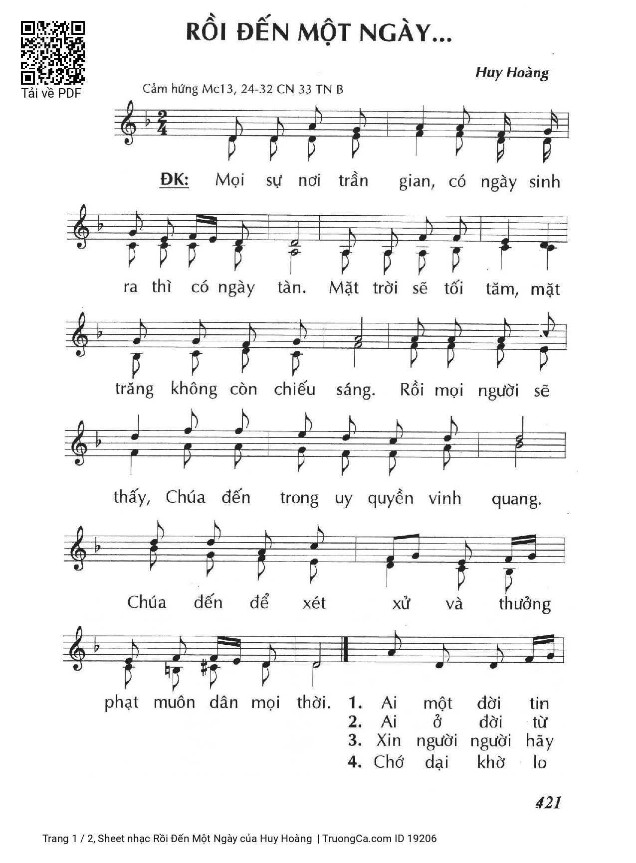 Sheet PDF of Rồi Đến Một Ngày