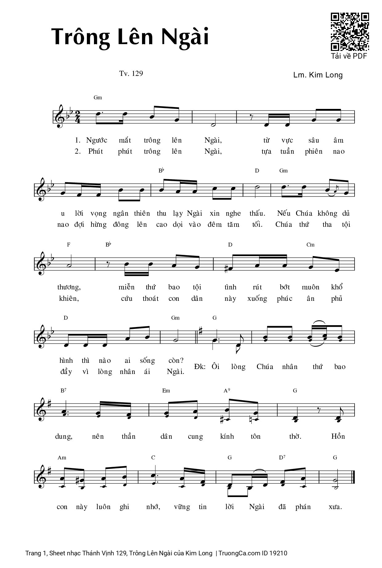 Sheet PDF of Thánh Vịnh 129, Trông Lên Ngài