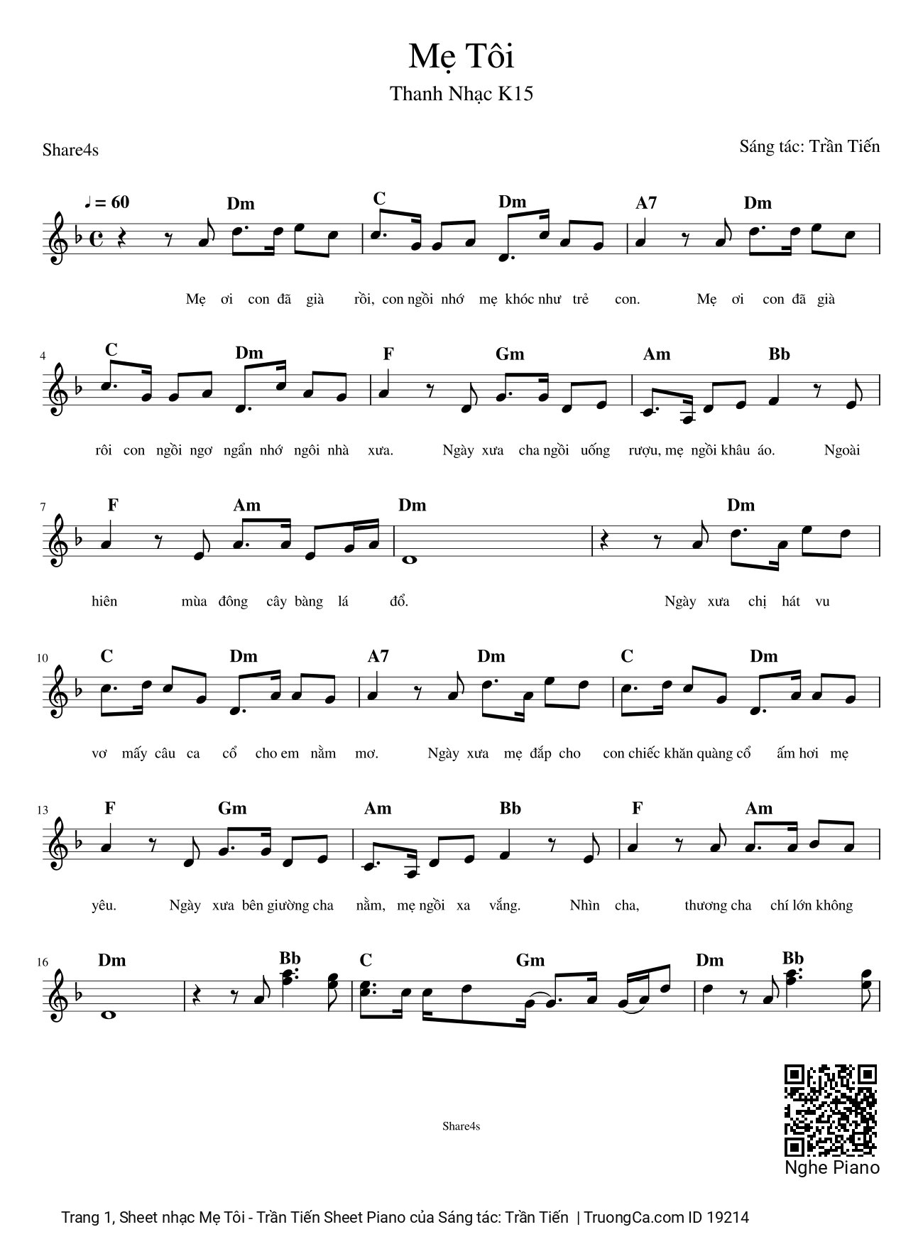 Sheet PDF of Mẹ Tôi - Trần Tiến Sheet Piano