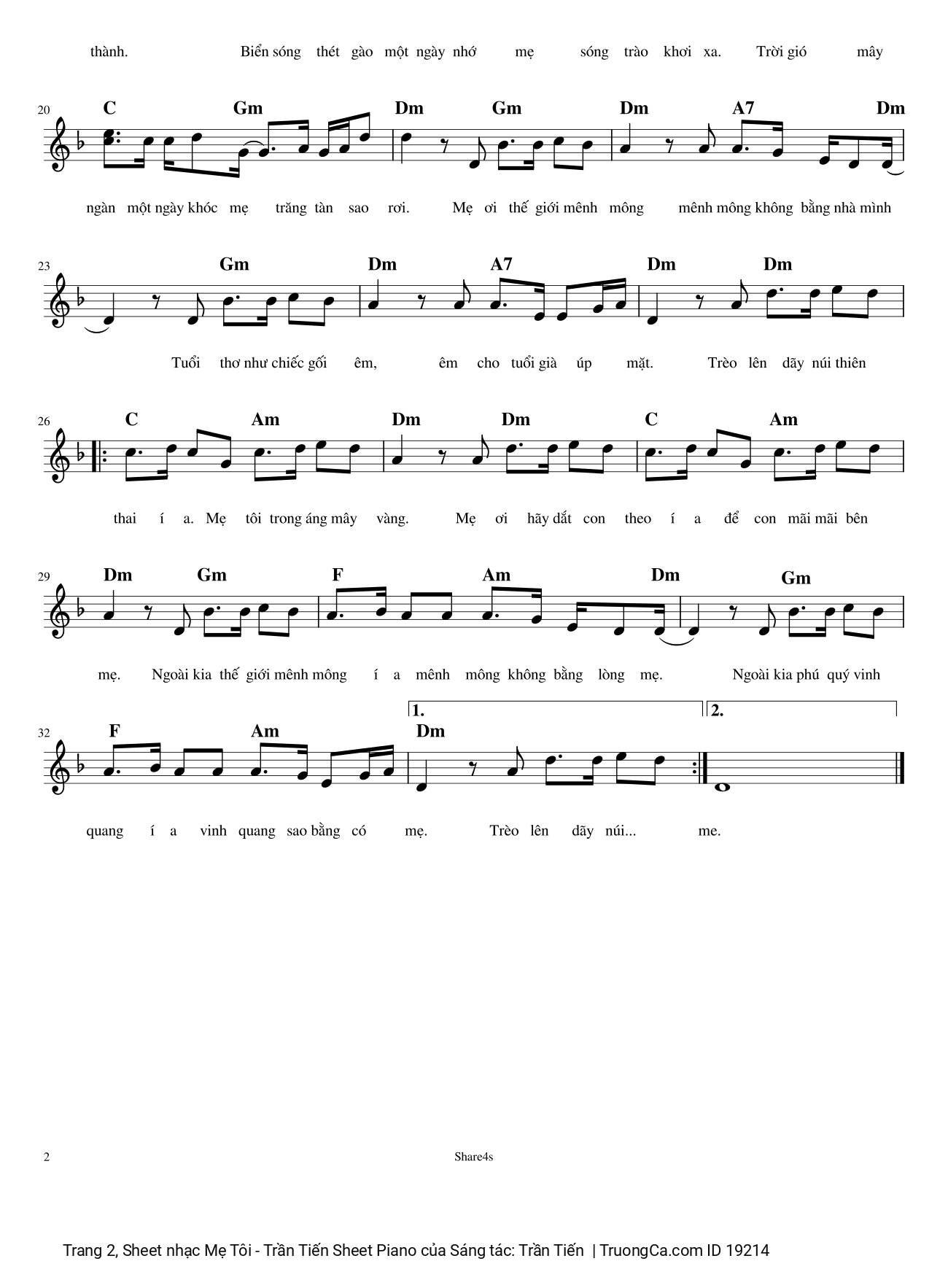 Page 2 of Sheet music PDF Mẹ Tôi - Trần Tiến Sheet Piano - Trần Tiến