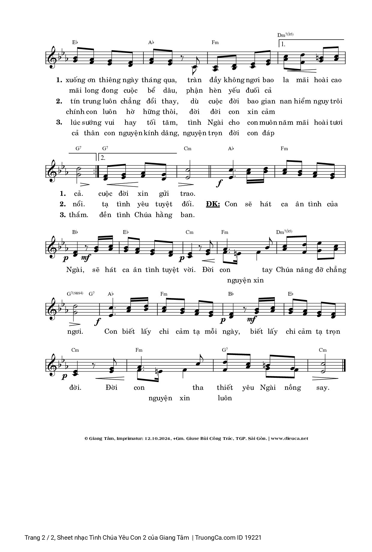 Page 2 of Sheet music PDF Tình Chúa Yêu Con 2 - Giang Tâm