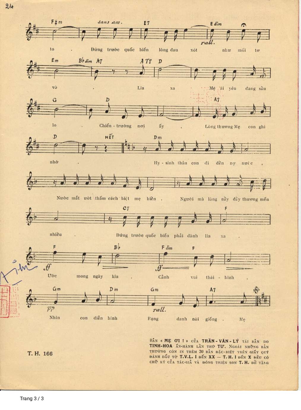 Page 3 of Sheet music PDF Mẹ ơi (Nhớ mẹ hiền) - Trần Văn Lý