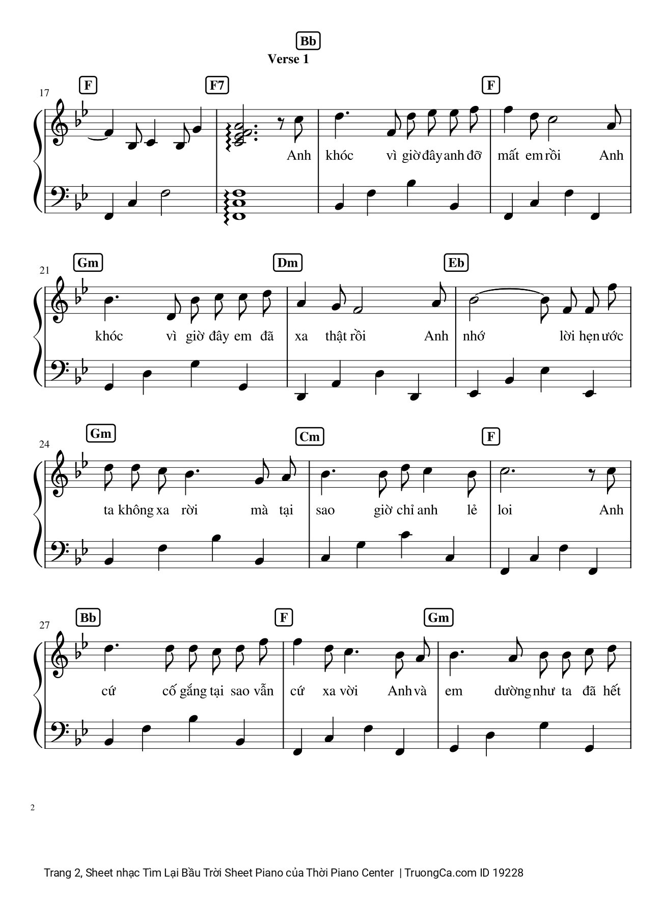 Page 2 of Sheet music PDF Tìm Lại Bầu Trời Sheet Piano - Khắc Việt