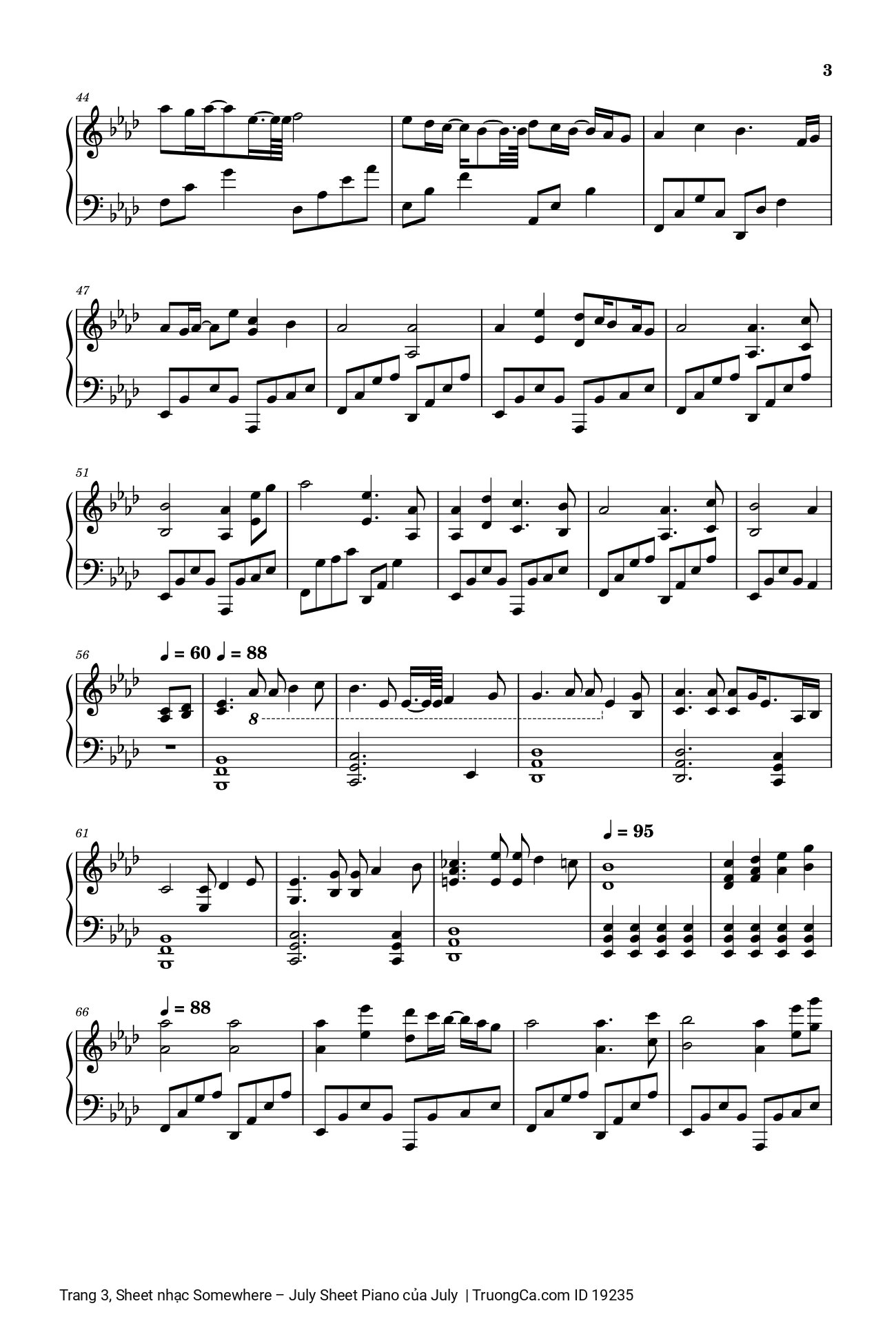Page 3 of Sheet music PDF Somewhere – July Sheet Piano - July