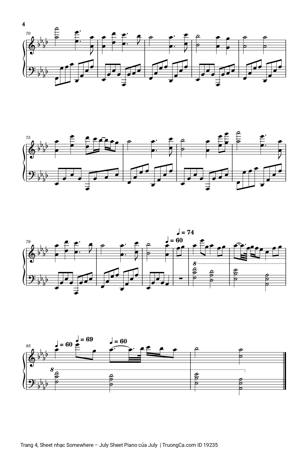 Page 4 of Sheet music PDF Somewhere – July Sheet Piano - July