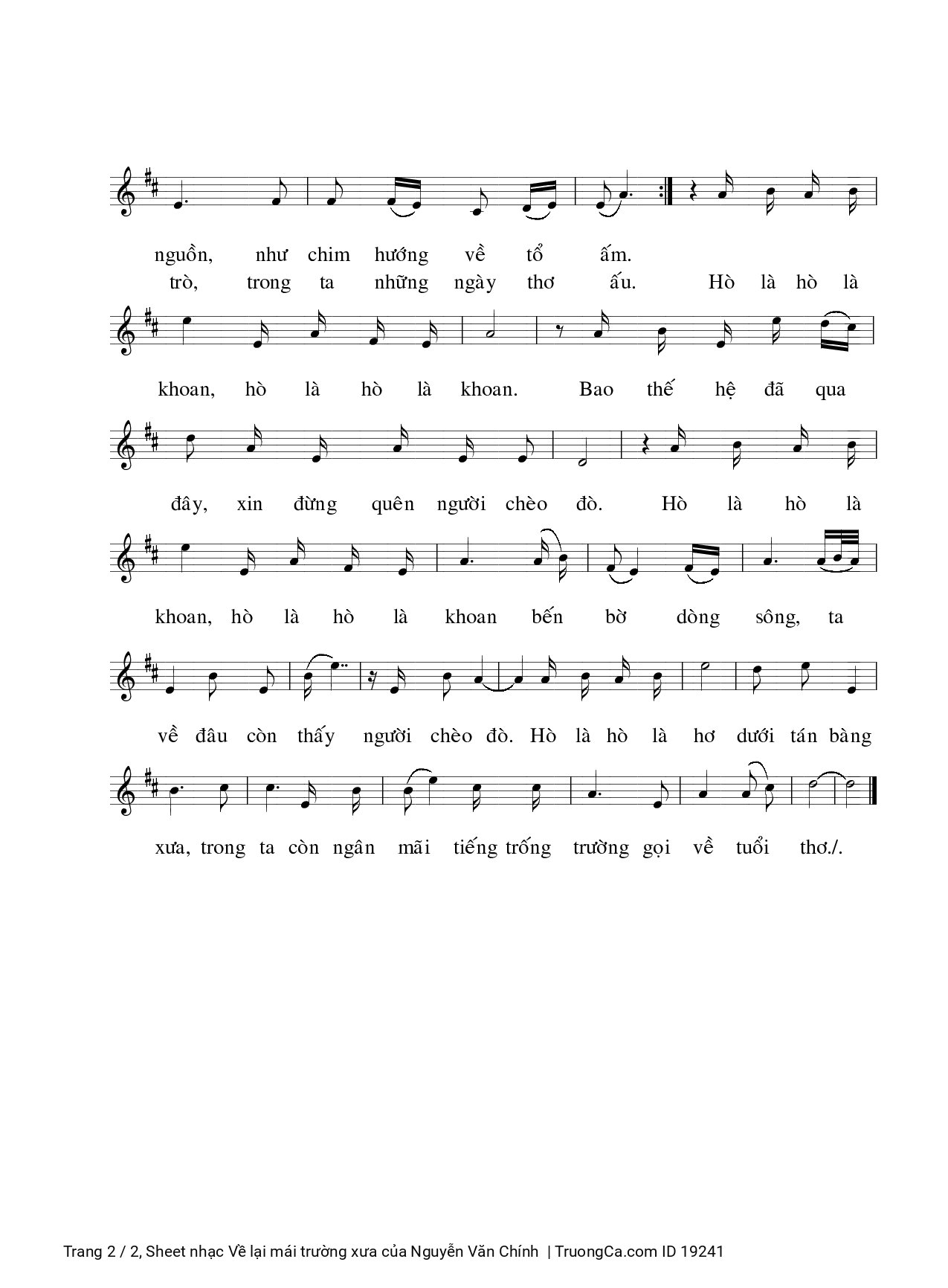 Page 2 of Sheet music PDF Về lại mái trường xưa - Nguyễn Văn Chính