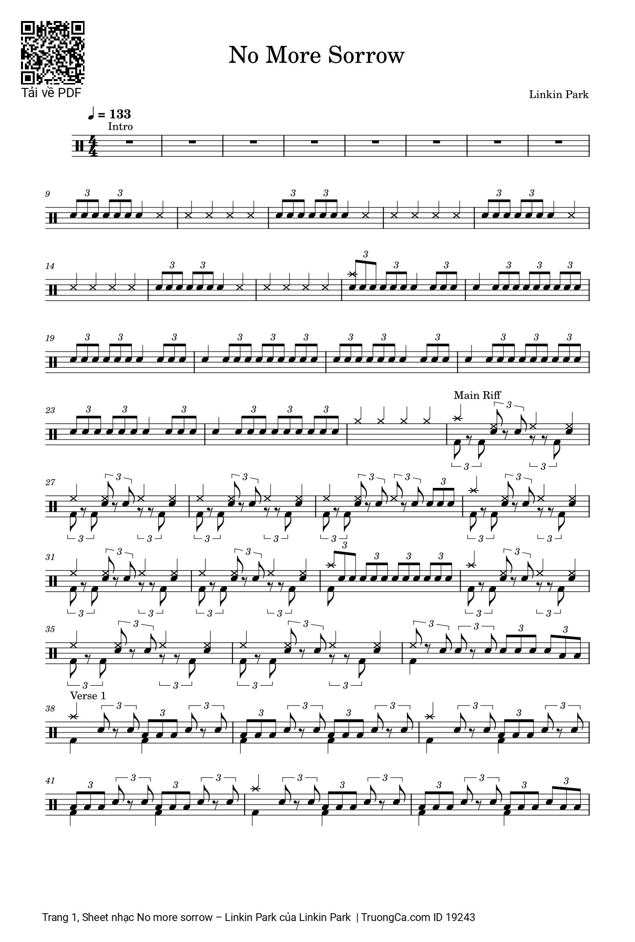 Sheet PDF of No more sorrow Drum sheet