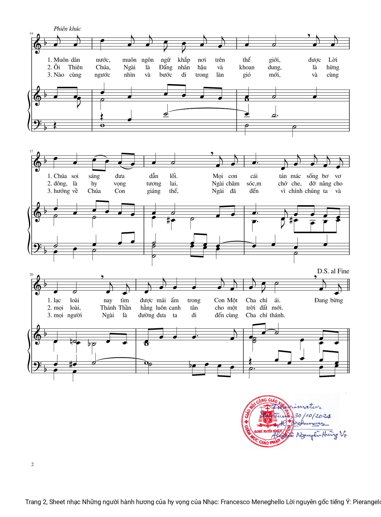 Page 2 of Sheet music PDF Những người hành hương của hy vọng (đệm hát) - Francesco Meneghello 