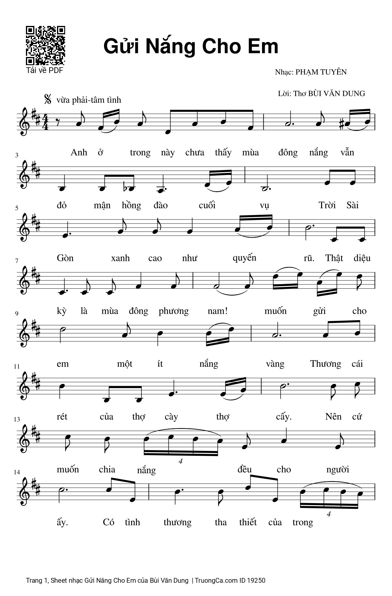 Sheet PDF of Gửi Nắng Cho Em