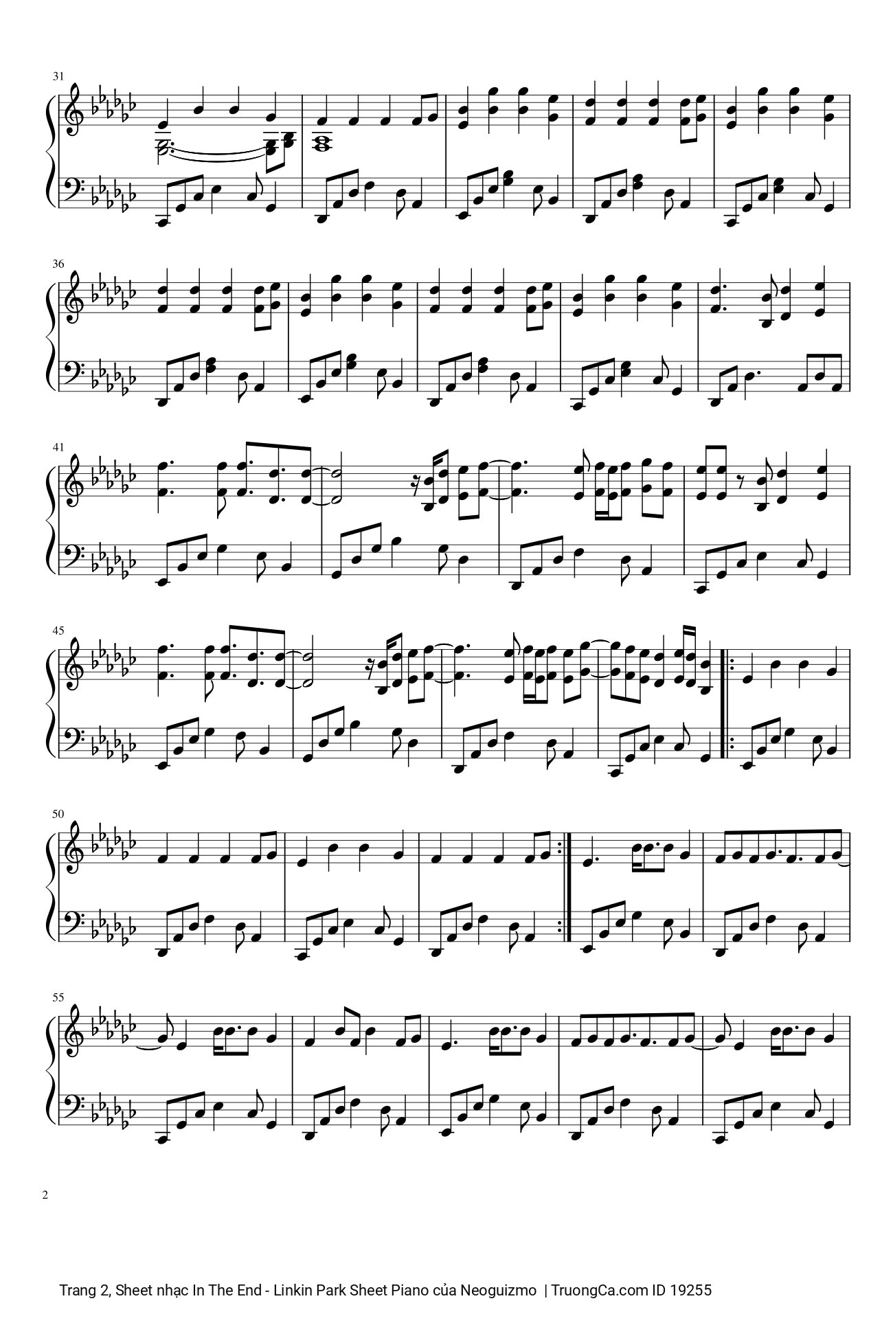 Page 2 of Sheet music PDF In The End Sheet Piano - Neoguizmo