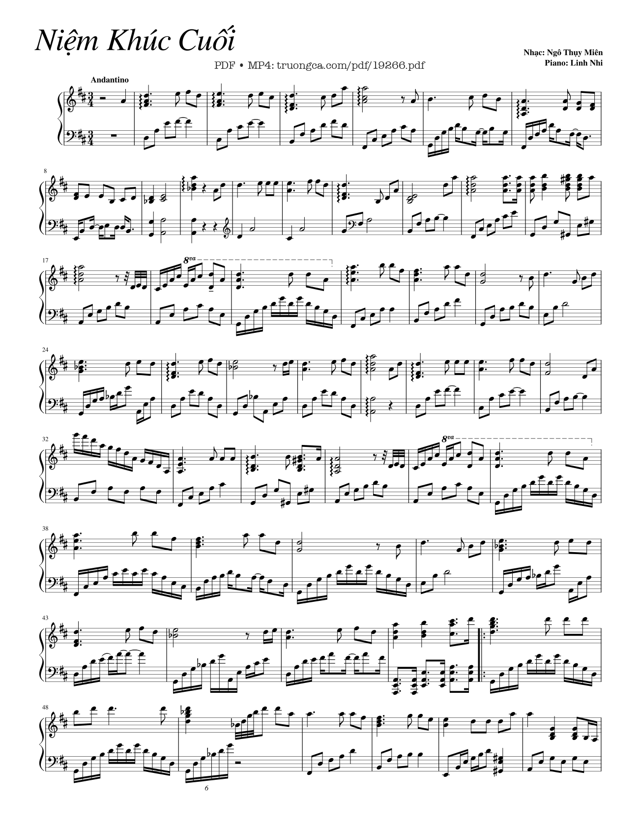 Sheet PDF of Niệm Khúc Cuối Sheet Piano