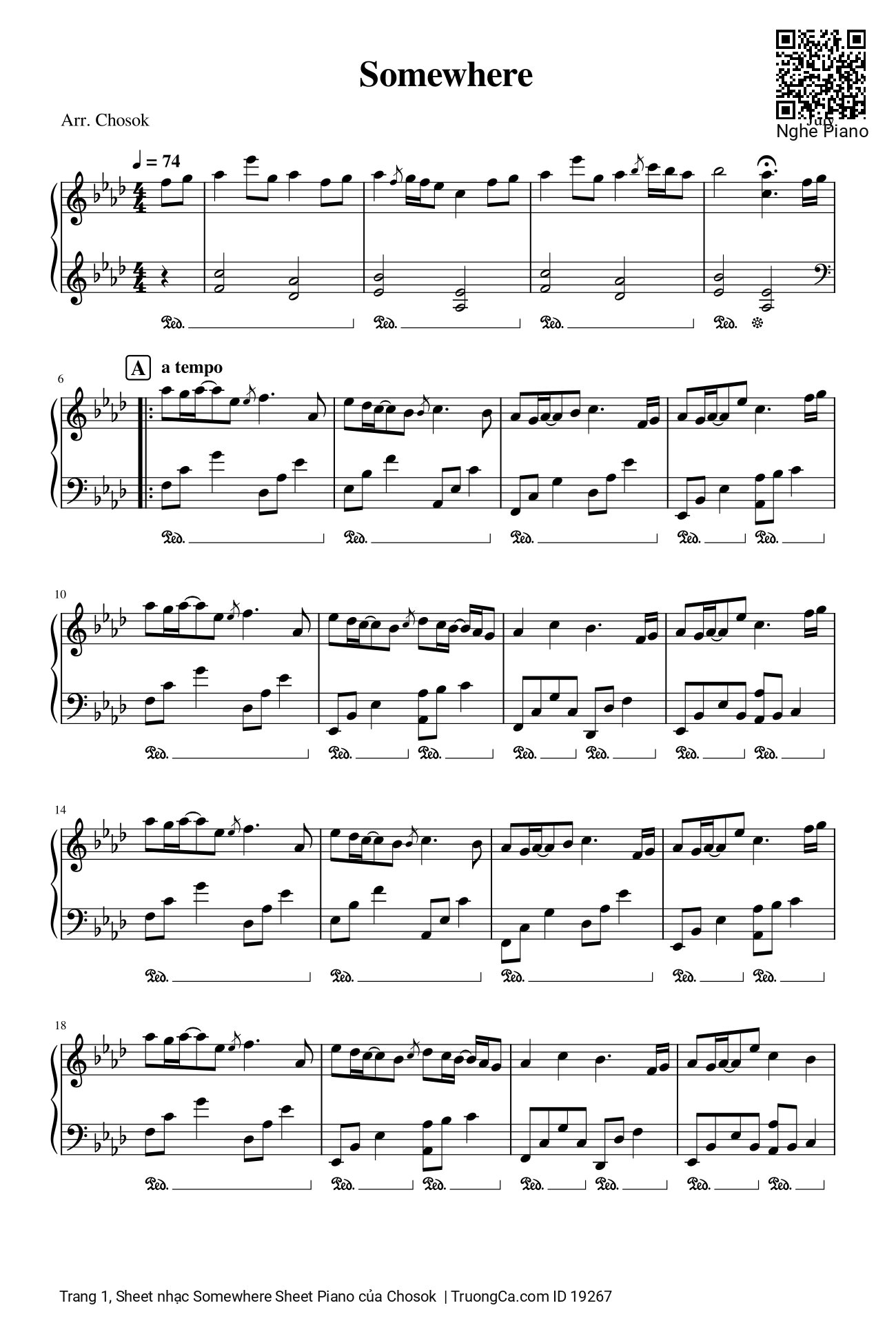 Sheet PDF of Somewhere Sheet Piano