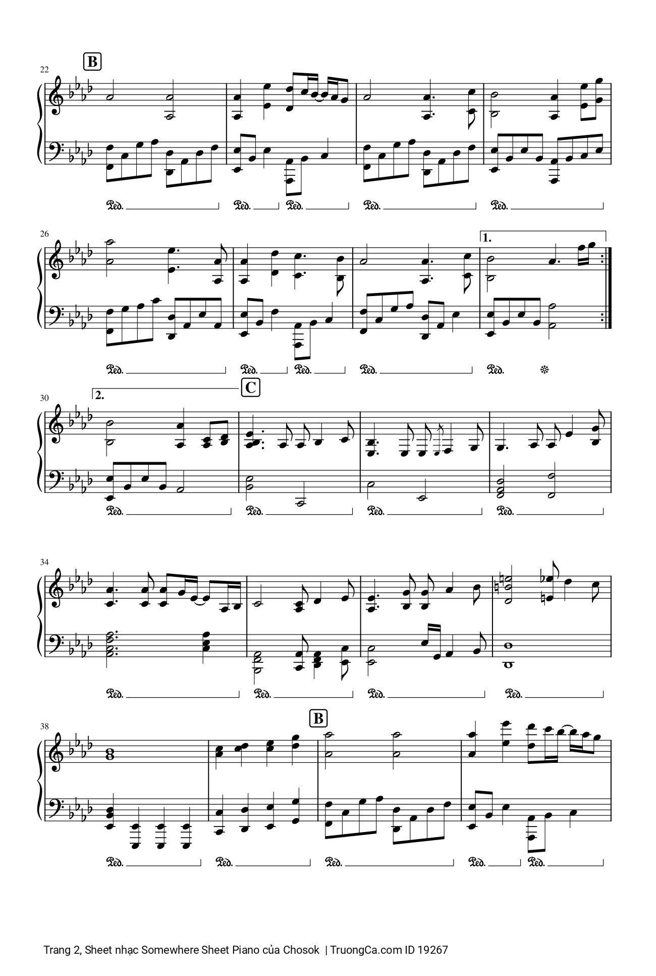 Page 2 of Sheet music PDF Somewhere Sheet Piano - Chosok