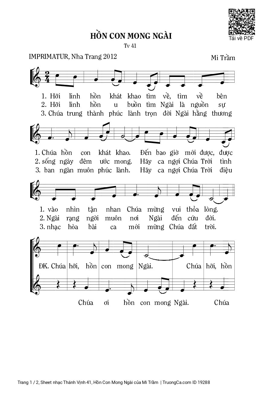 Sheet PDF of Thánh Vịnh 41, Hồn Con Mong Ngài