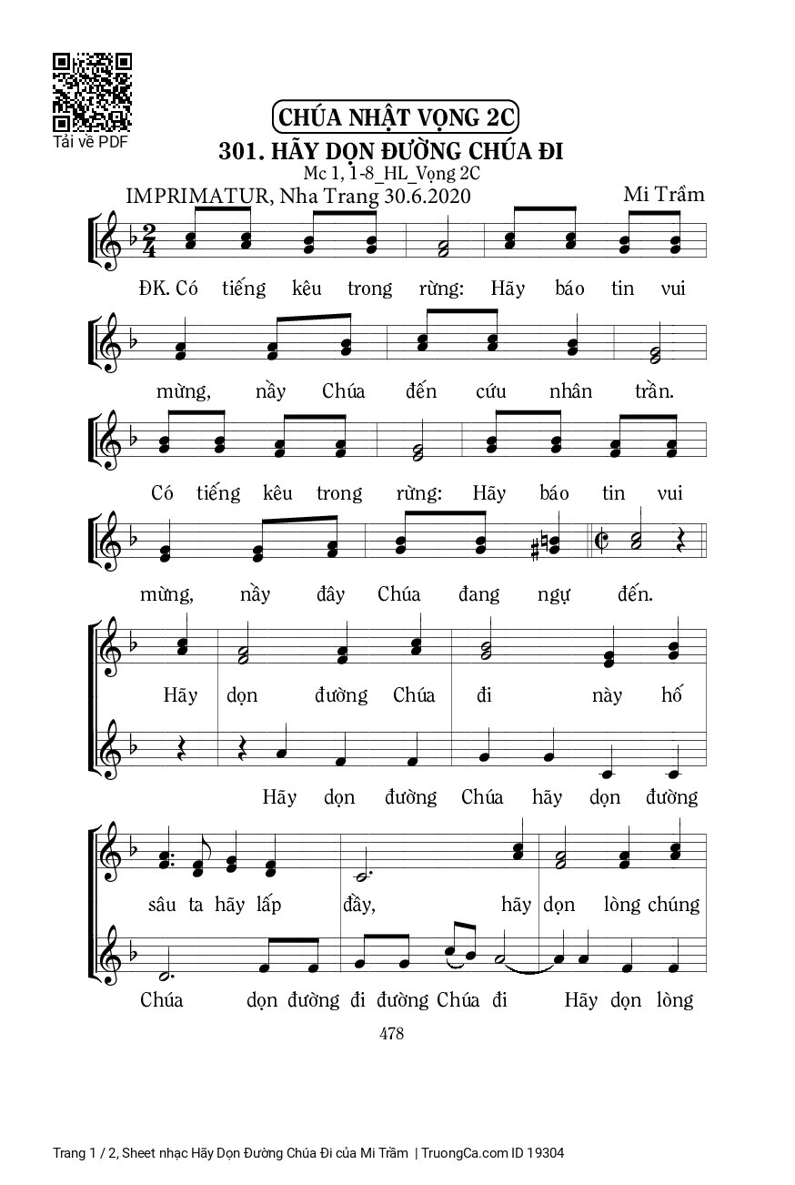 Page 1 of Sheet music PDF Hãy Dọn Đường Chúa Đi - Mi Trầm