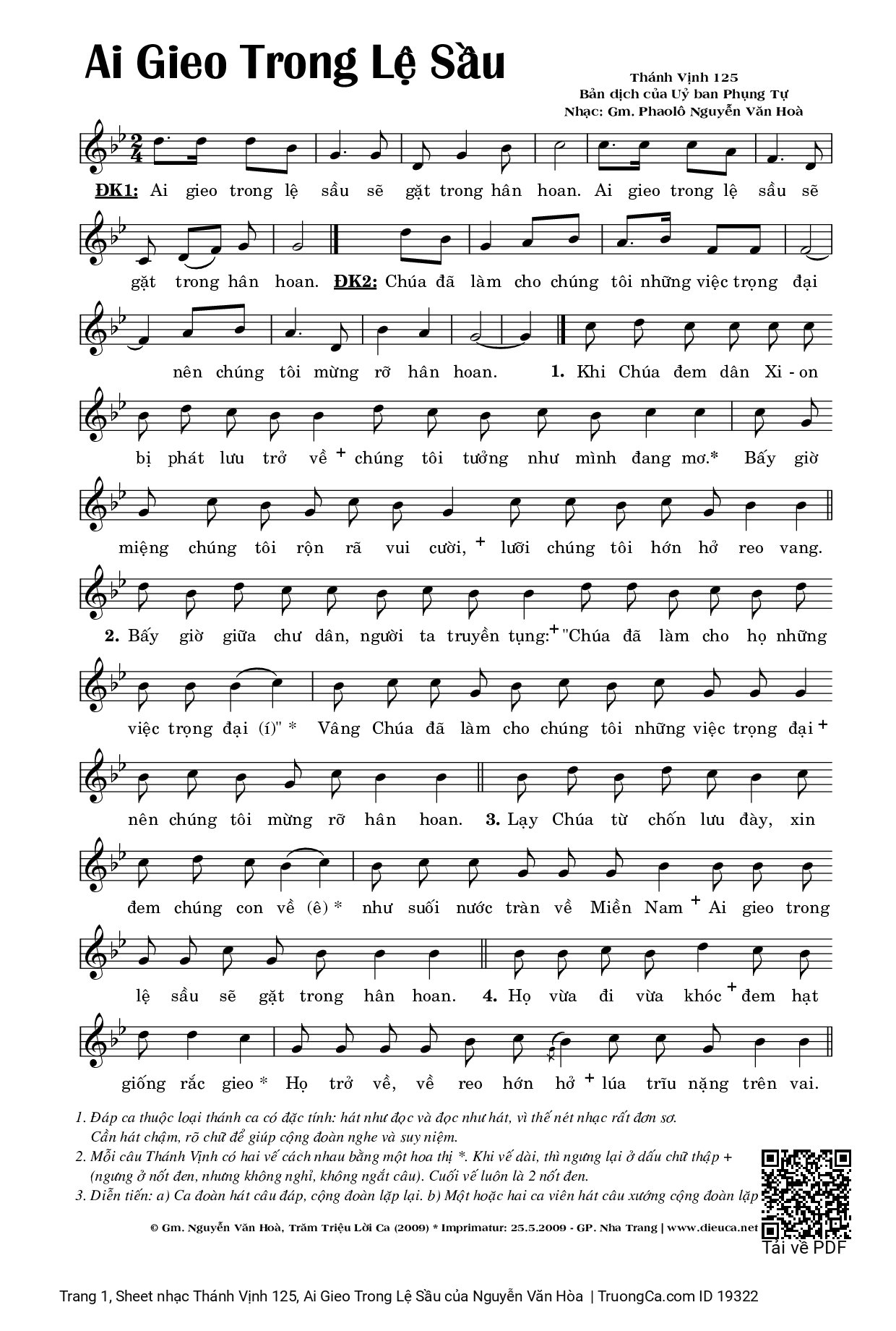 Sheet PDF of Thánh Vịnh 125, Ai Gieo Trong Lệ Sầu