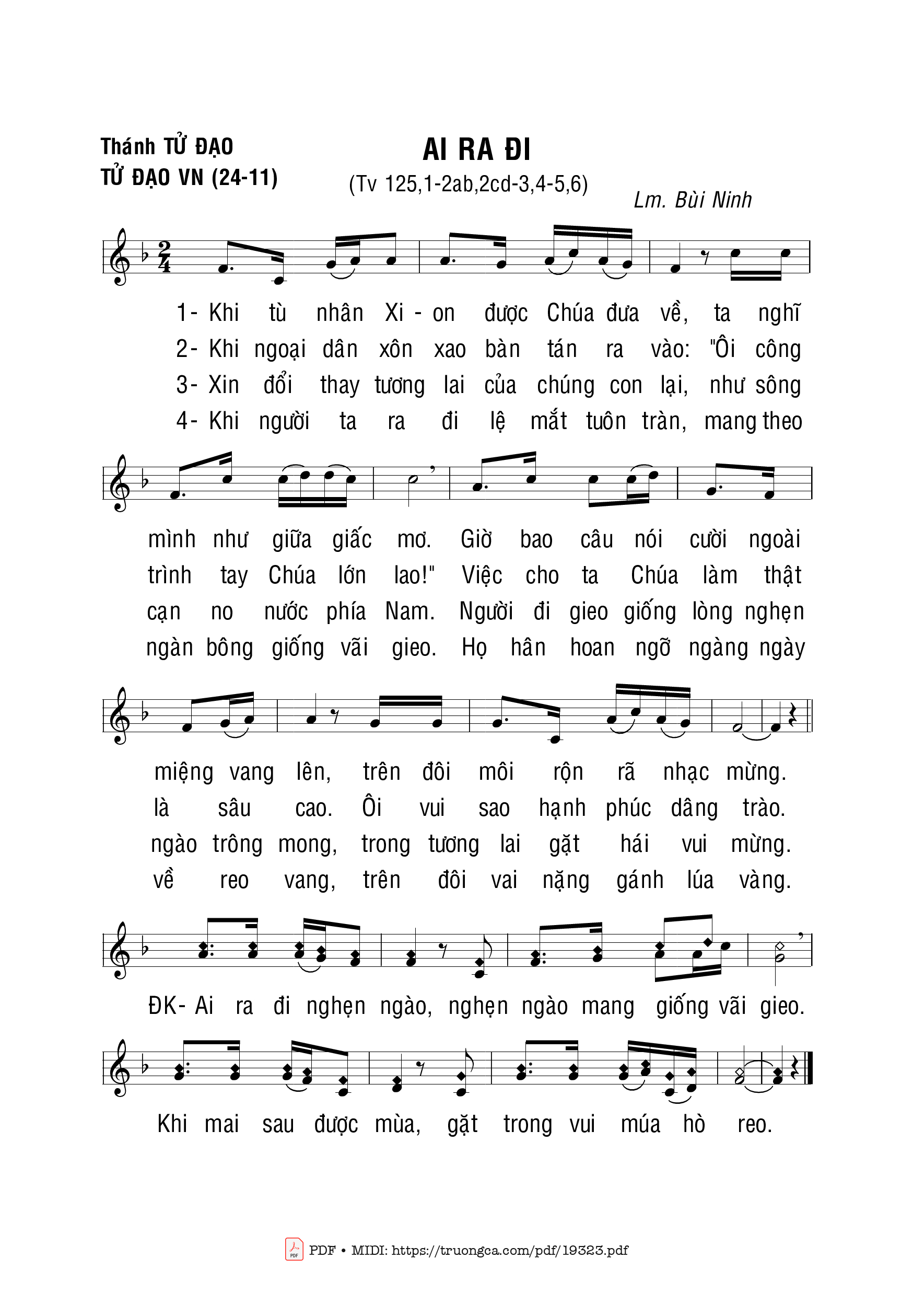 Sheet PDF of Thánh Vịnh 125, Ai Ra Đi
