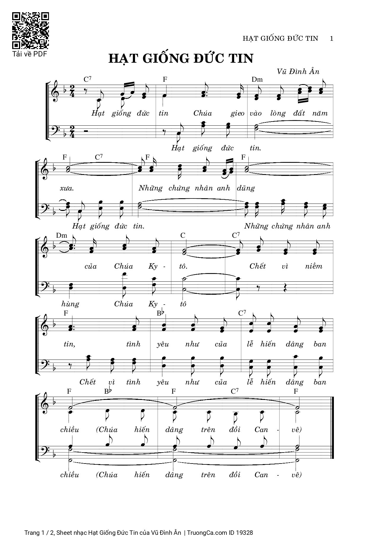 Sheet PDF of Hạt Giống Đức Tin