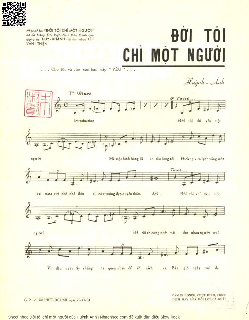 Page 2 of Sheet music PDF Đời tôi chỉ một người - Huỳnh Anh