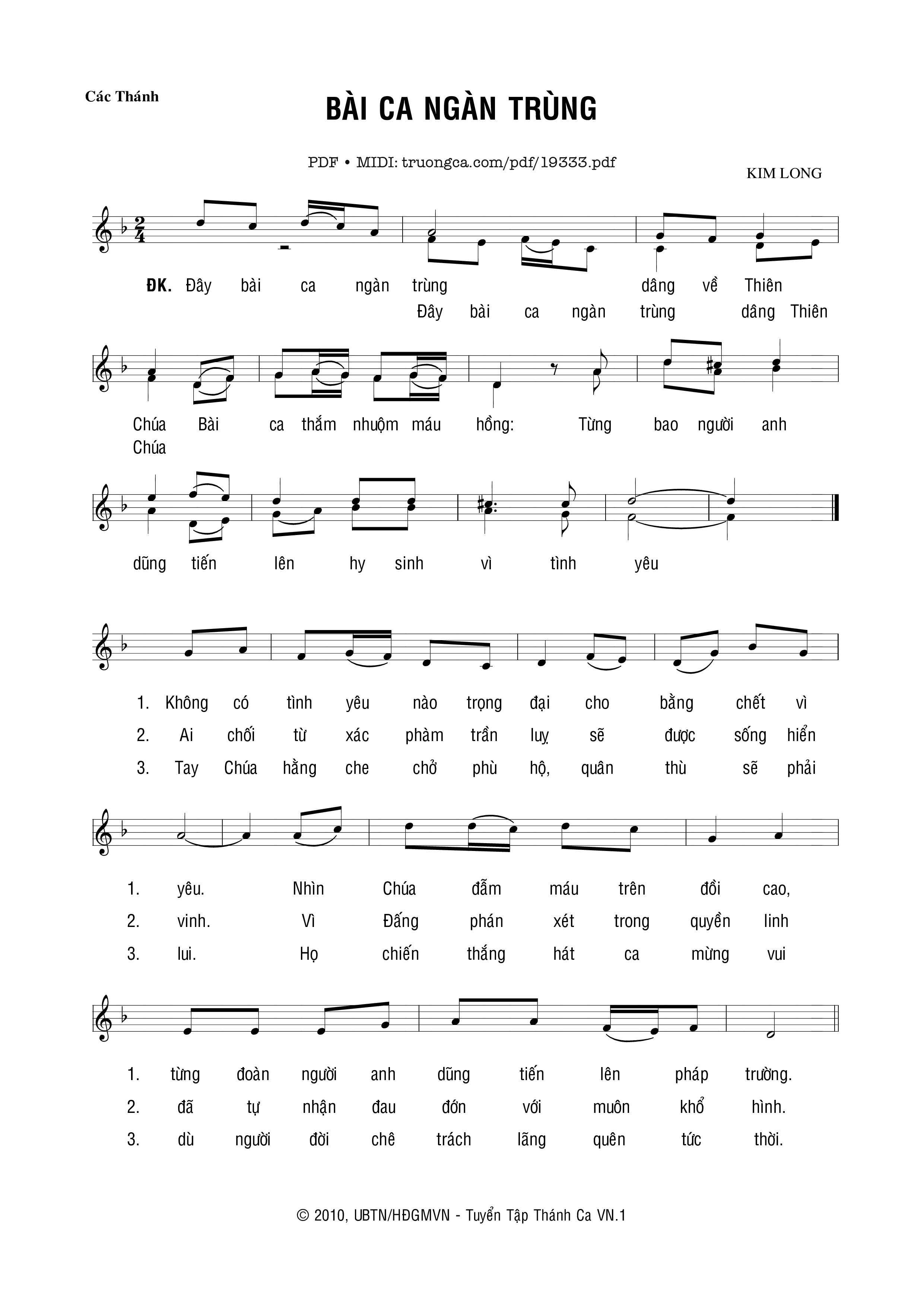 Sheet PDF of Bài Ca Ngàn Trùng