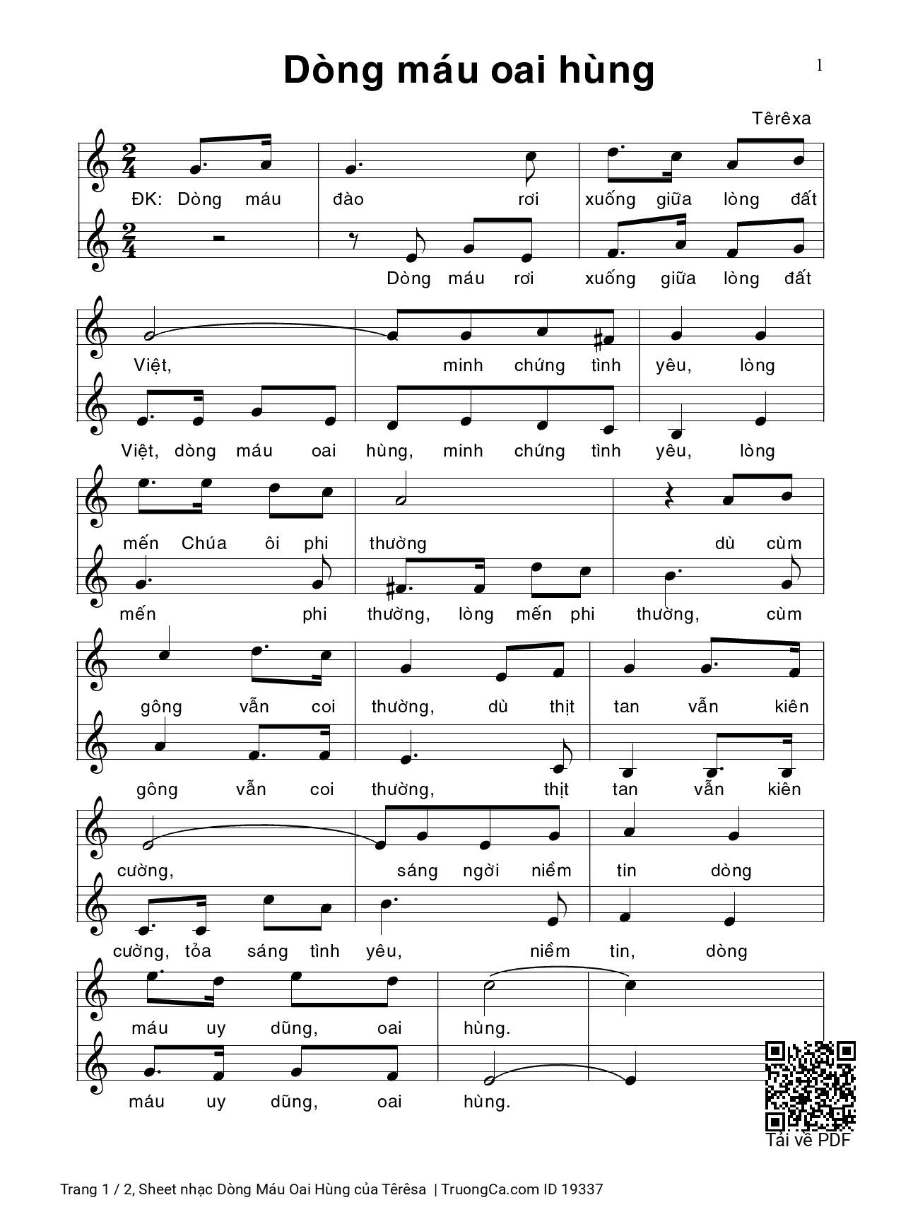 Sheet PDF of Dòng Máu Oai Hùng