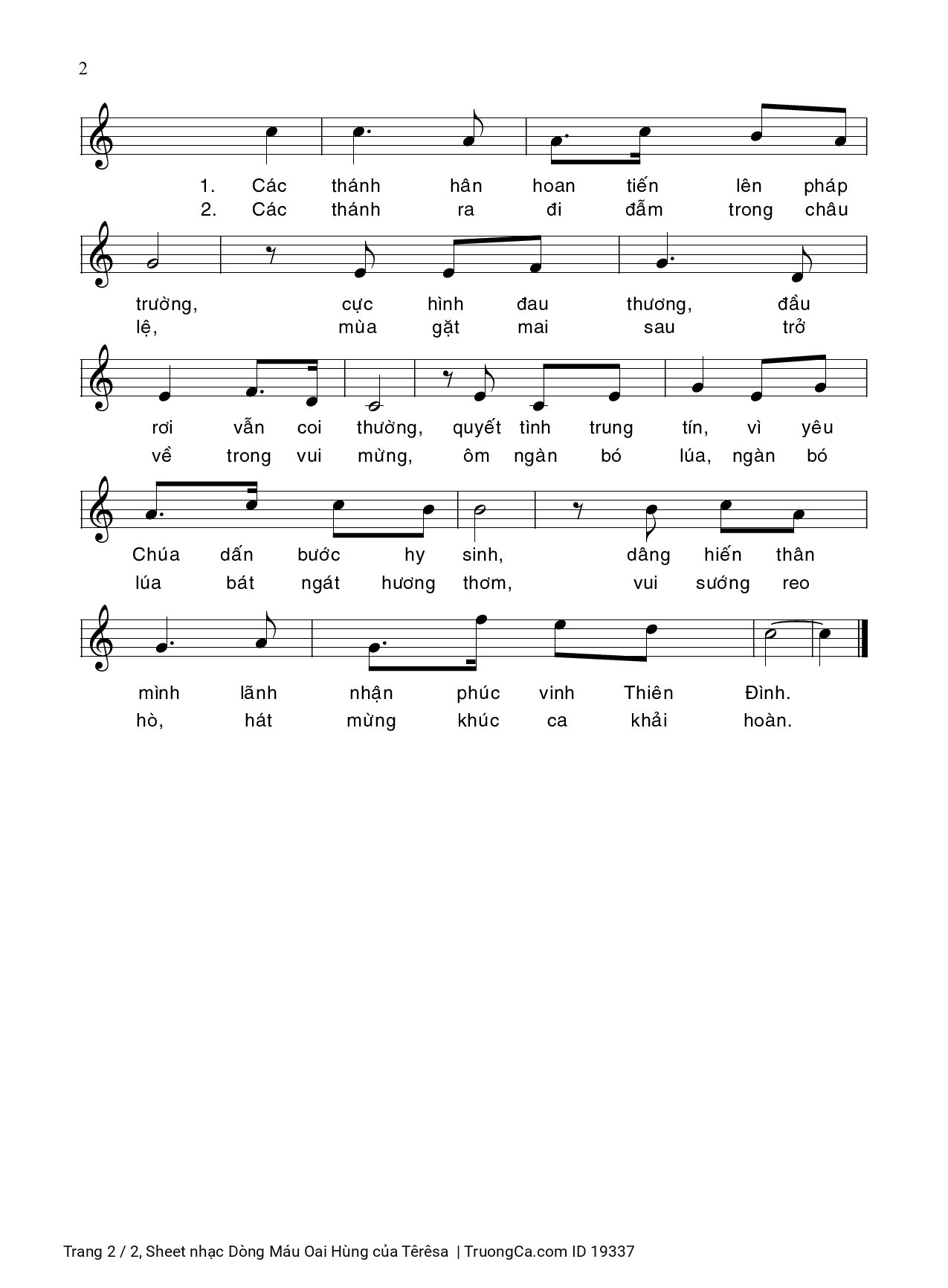 Page 2 of Sheet music PDF Dòng Máu Oai Hùng - Têrêsa