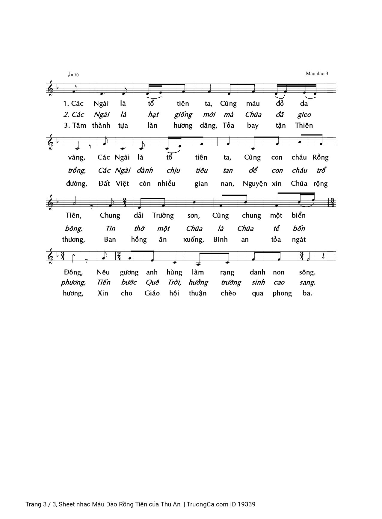 Page 3 of Sheet music PDF Máu Đào Rồng Tiên - Thu An