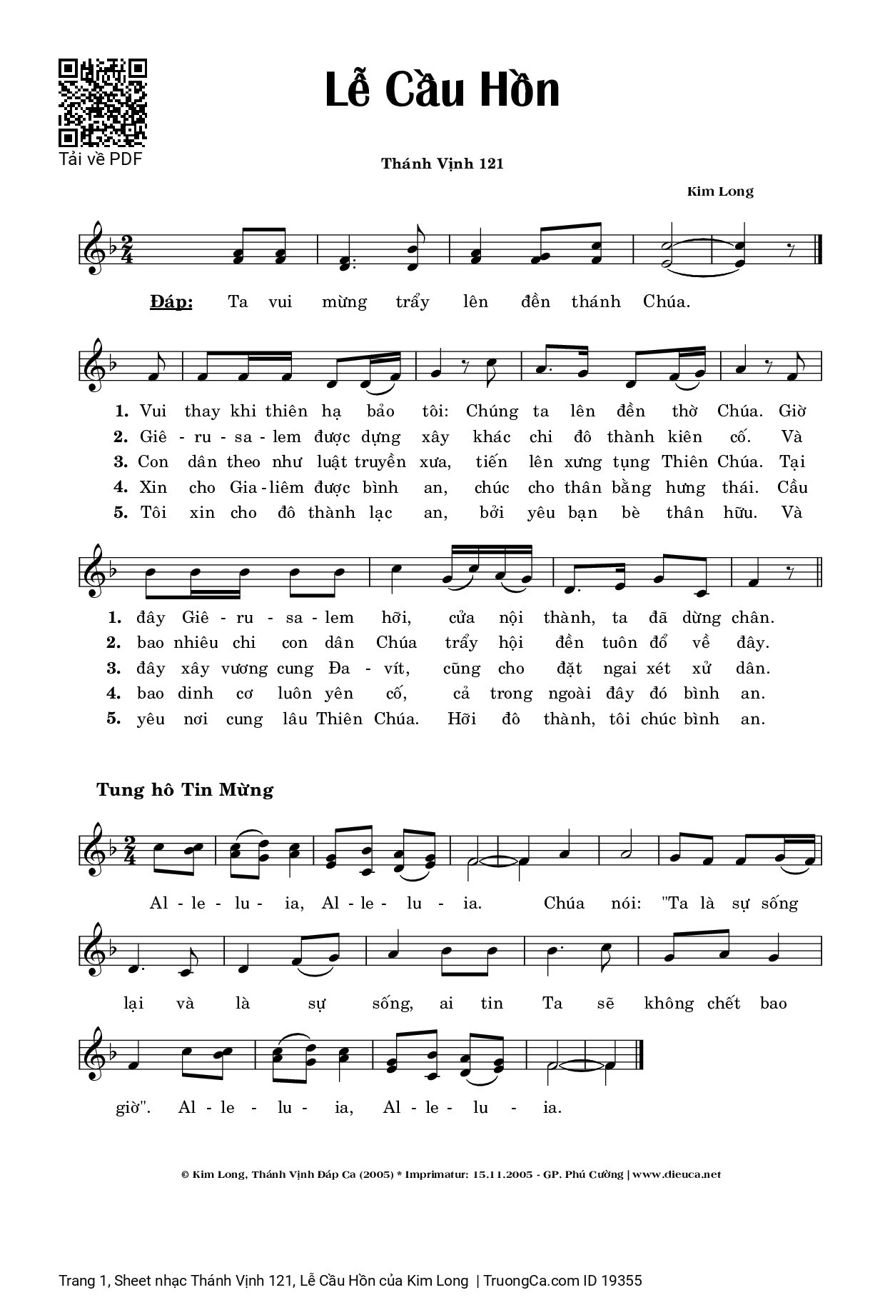 Page 1 of Sheet music PDF Thánh Vịnh 121, Lễ Cầu Hồn - Kim Long