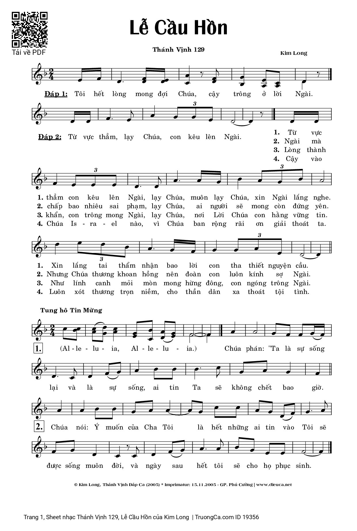 Page 1 of Sheet music PDF Thánh Vịnh 129, Lễ Cầu Hồn - Kim Long