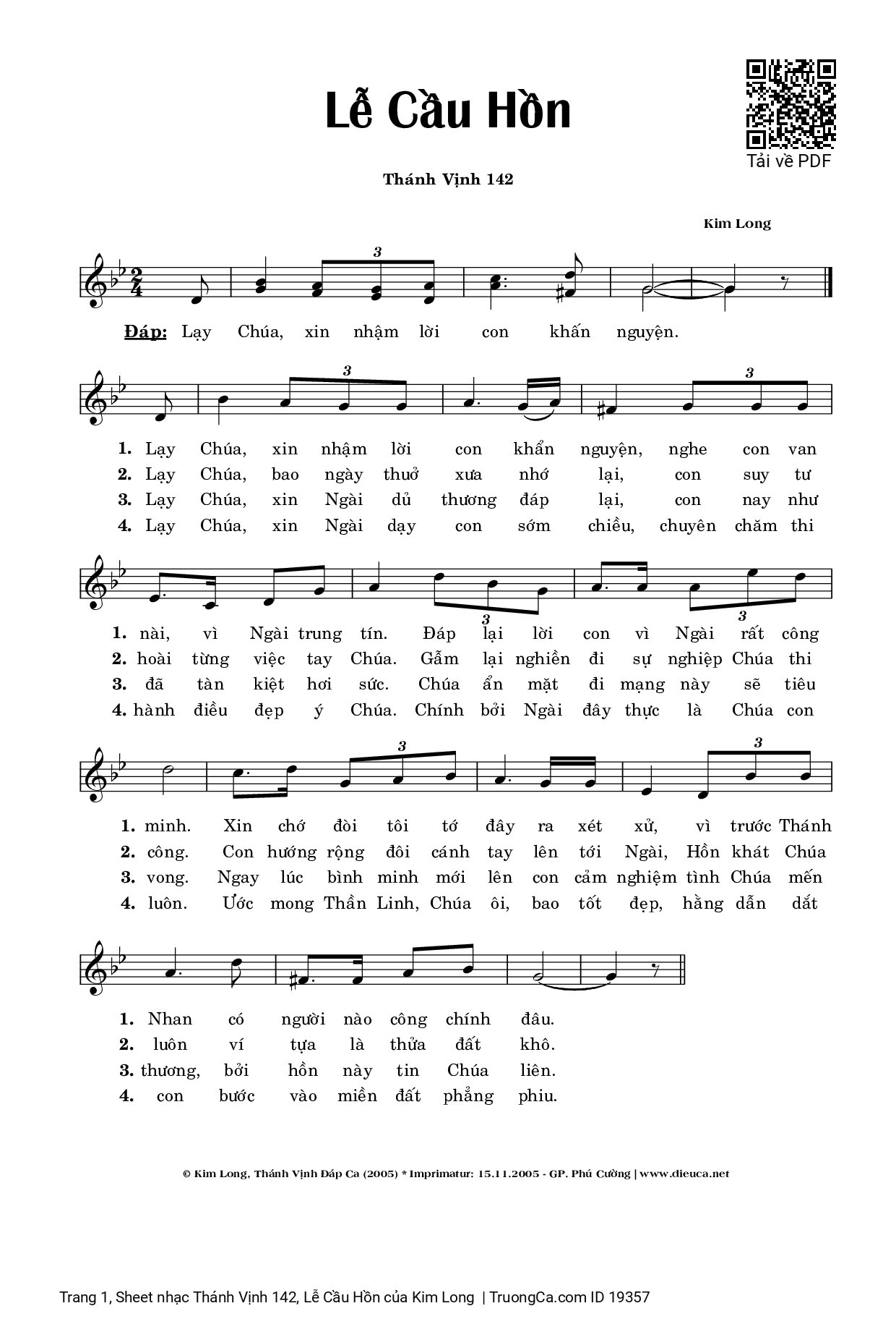 Page 1 of Sheet music PDF Thánh Vịnh 142, Lễ Cầu Hồn - Kim Long