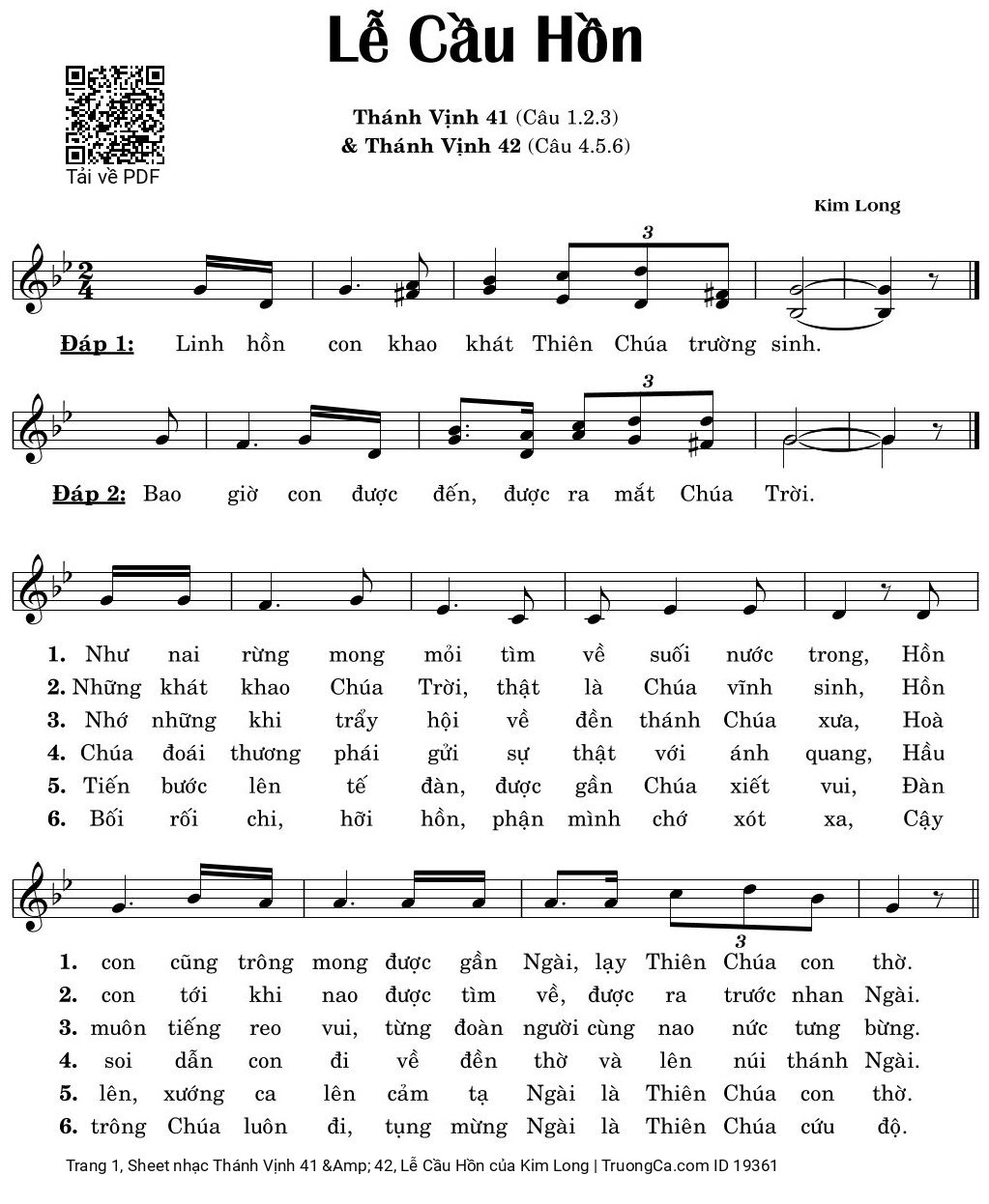 Sheet PDF of Thánh Vịnh 41 &Amp; 42, Lễ Cầu Hồn