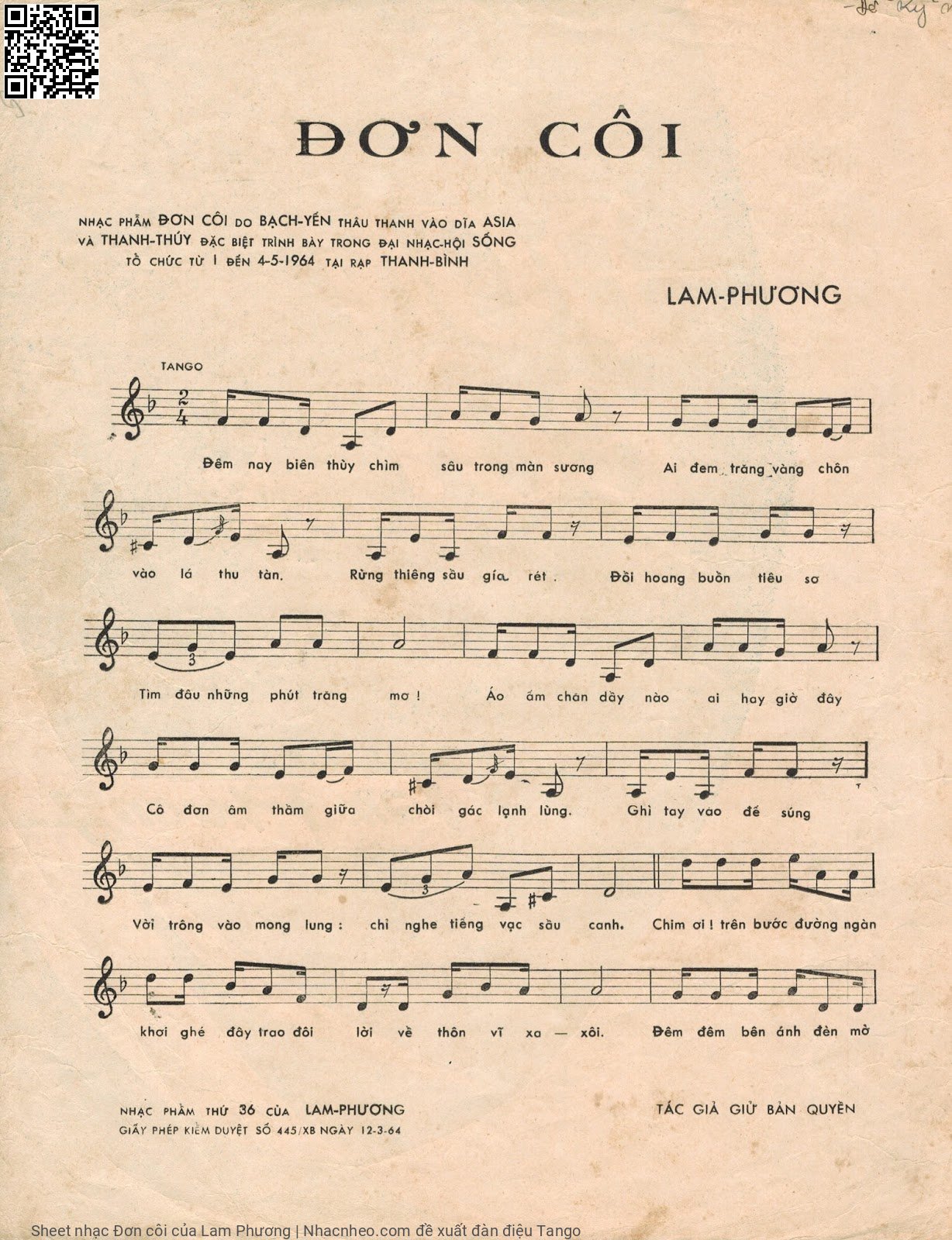 Page 2 of Sheet music PDF Đơn côi - Lam Phương