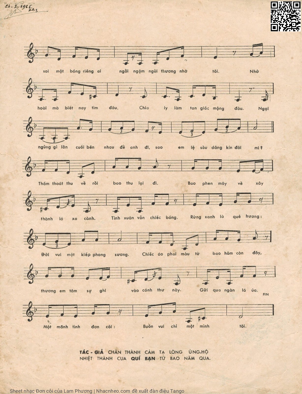 Page 3 of Sheet music PDF Đơn côi - Lam Phương