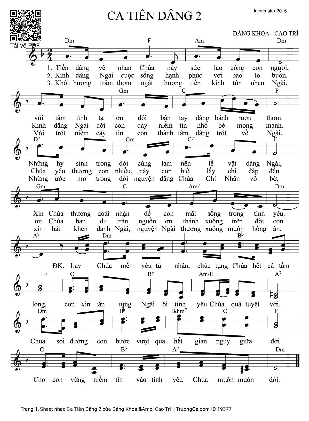 Sheet PDF of Ca Tiến Dâng 2