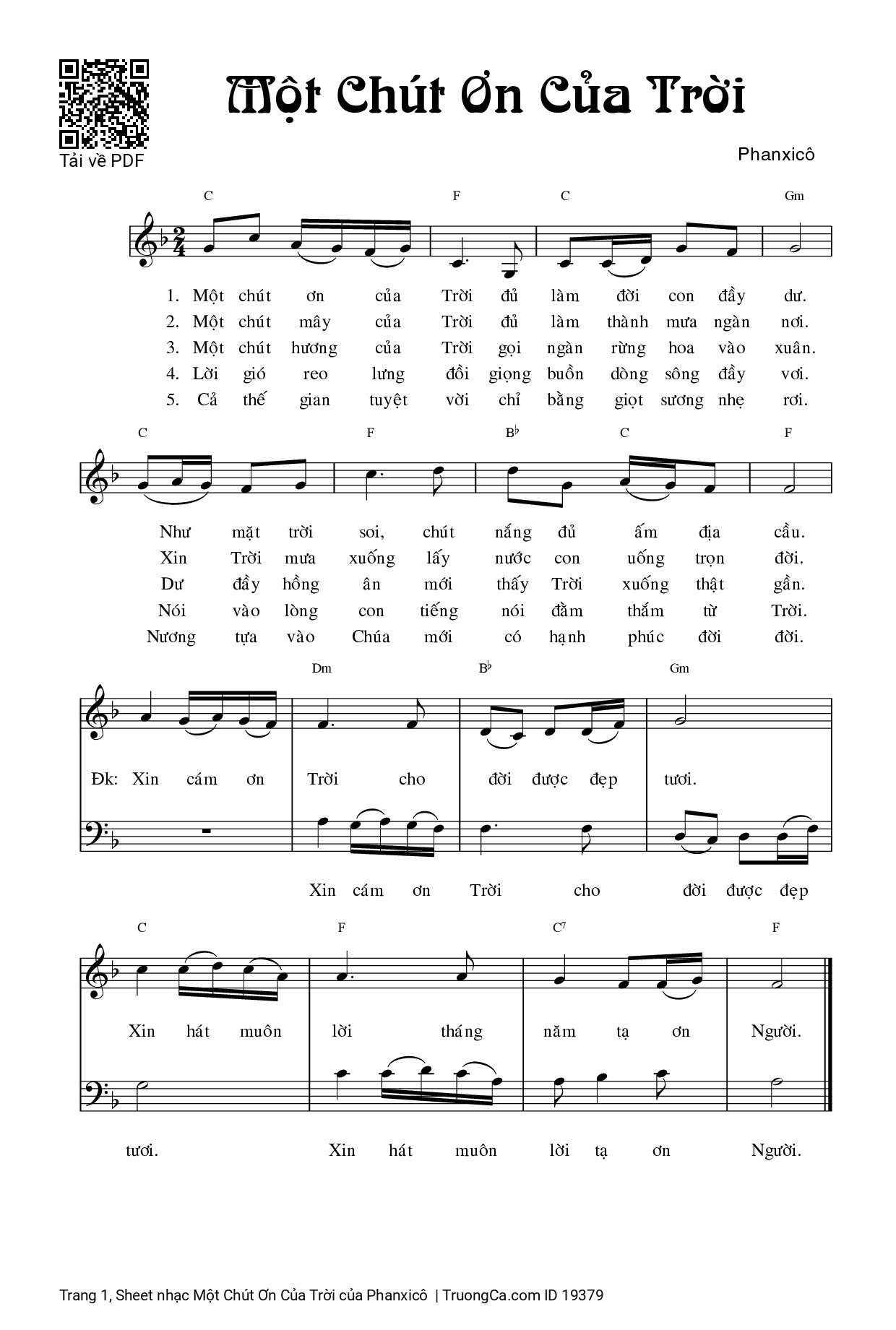 Sheet PDF of Một Chút Ơn Của Trời