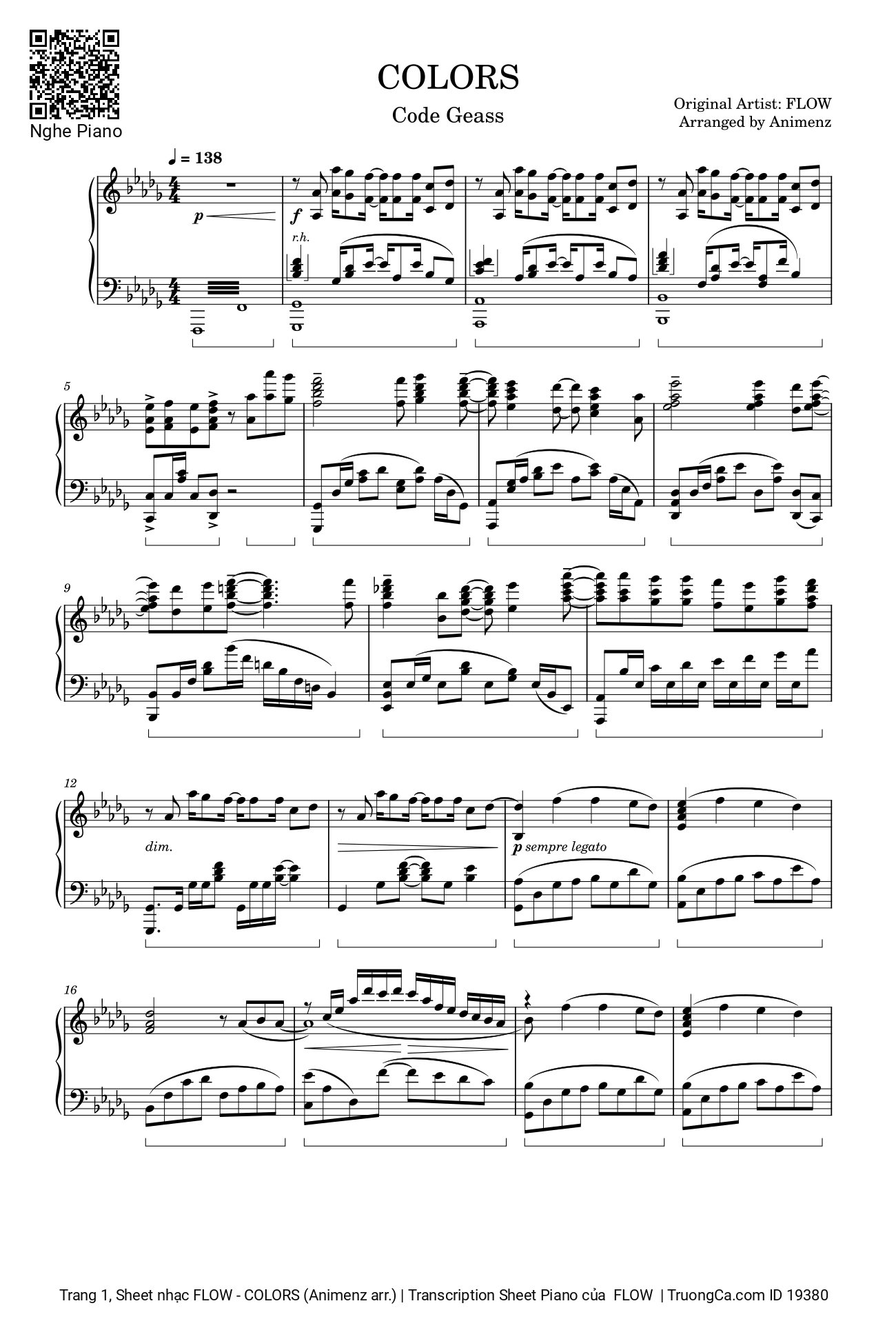Sheet PDF of FLOW - COLORS (Animenz arr.) | Transcription Sheet Piano