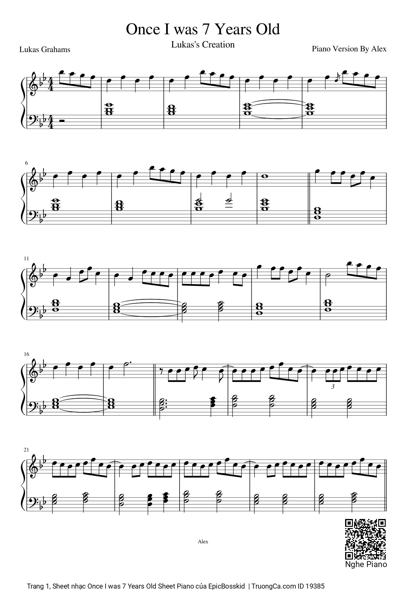 Sheet PDF of Once I was 7 Years Old Sheet Piano