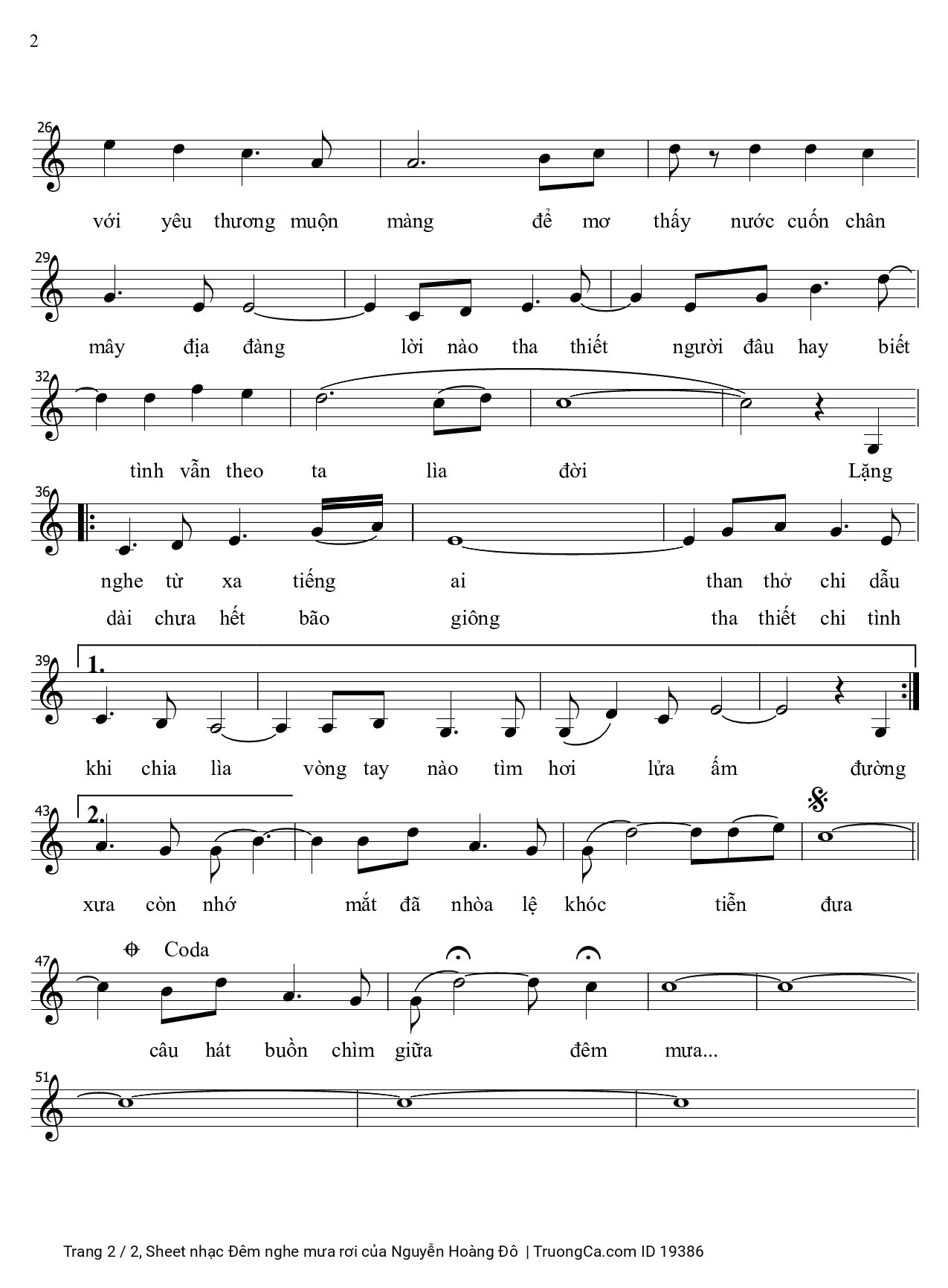 Page 2 of Sheet music PDF Đêm nghe mưa rơi - Nguyễn Hoàng Đô