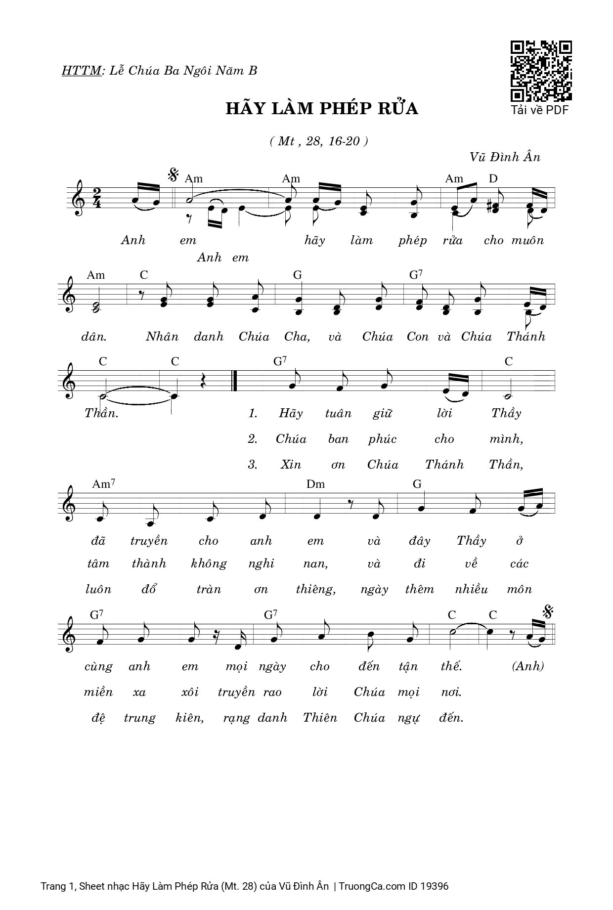 Page 1 of Sheet music PDF Hãy Làm Phép Rửa (Mt. 28) - Vũ Đình Ân