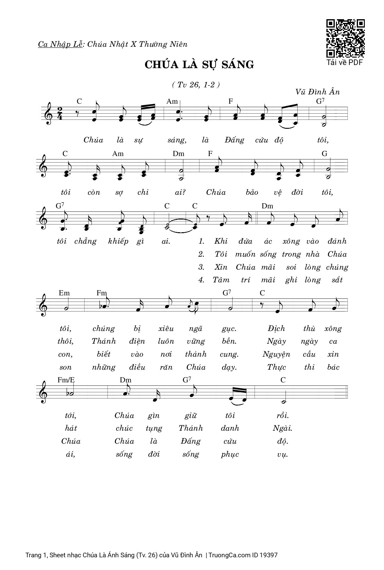 Page 1 of Sheet music PDF Chúa Là Ánh Sáng (Tv. 26) - Vũ Đình Ân