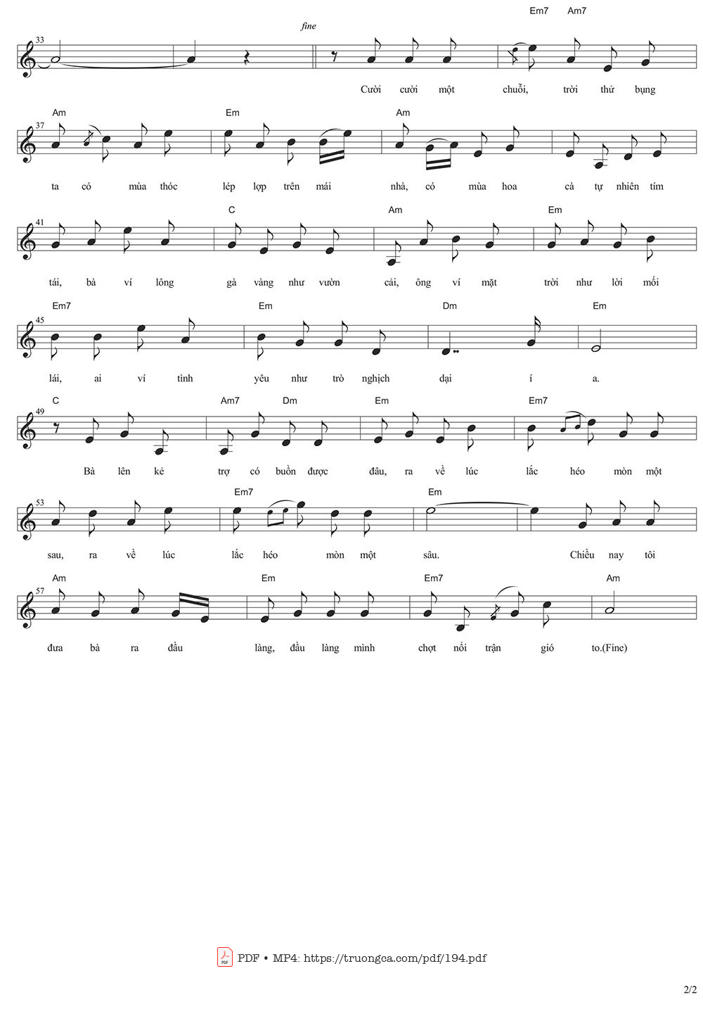 Page 2 of Sheet music PDF Bà tôi - Nguyễn Vĩnh Tiến