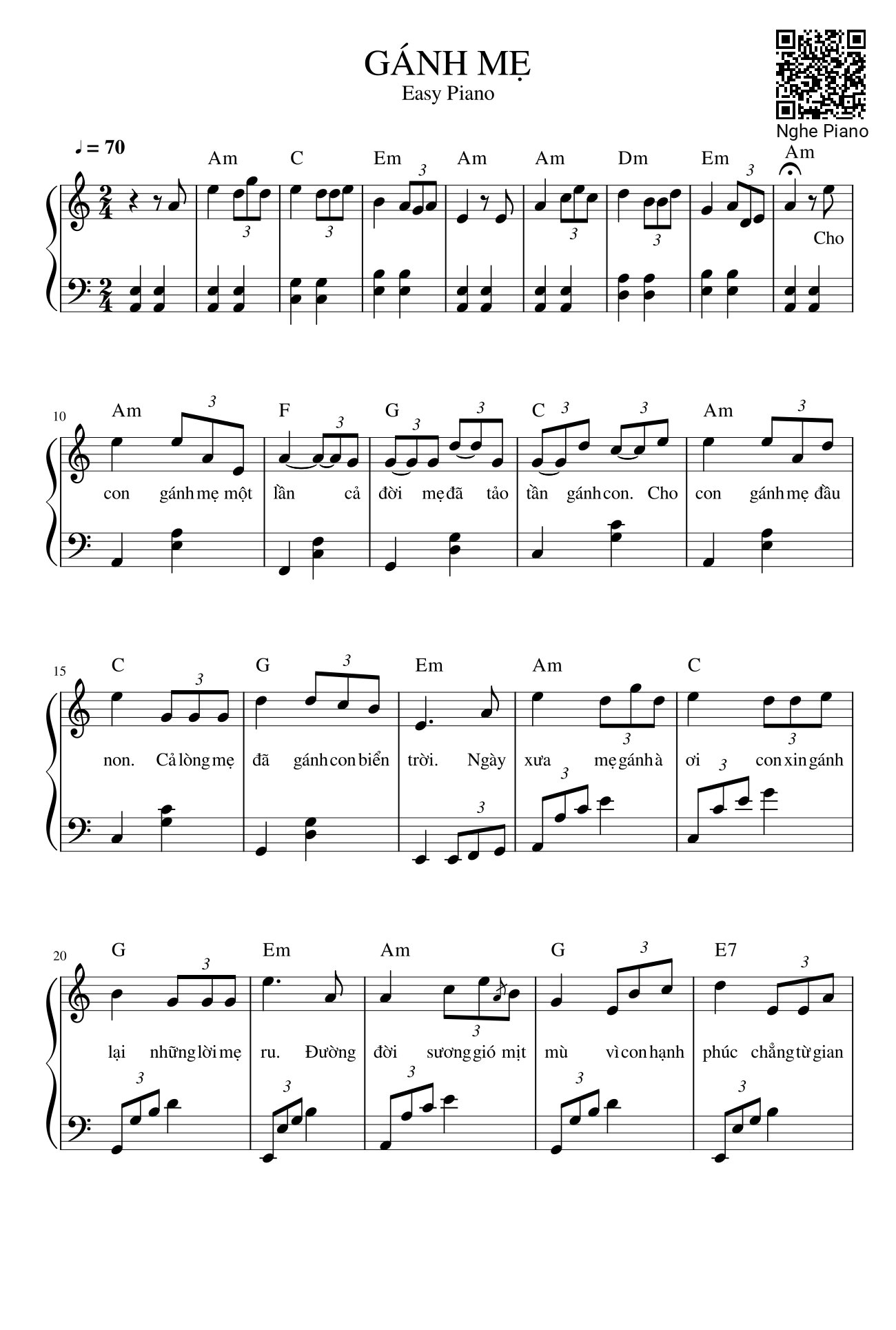 Sheet PDF of GÁNH MẸ Sheet Piano