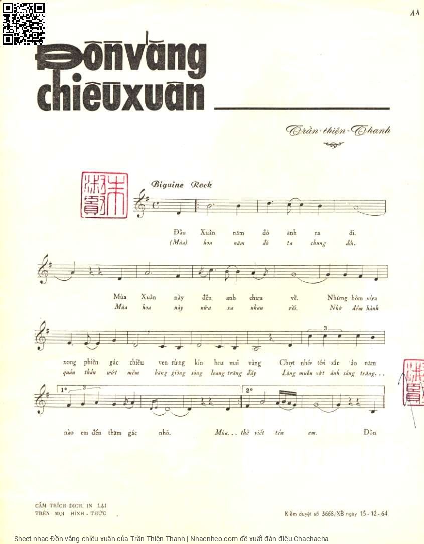 Page 2 of Sheet music PDF Đồn vắng chiều xuân - Trần Thiện Thanh