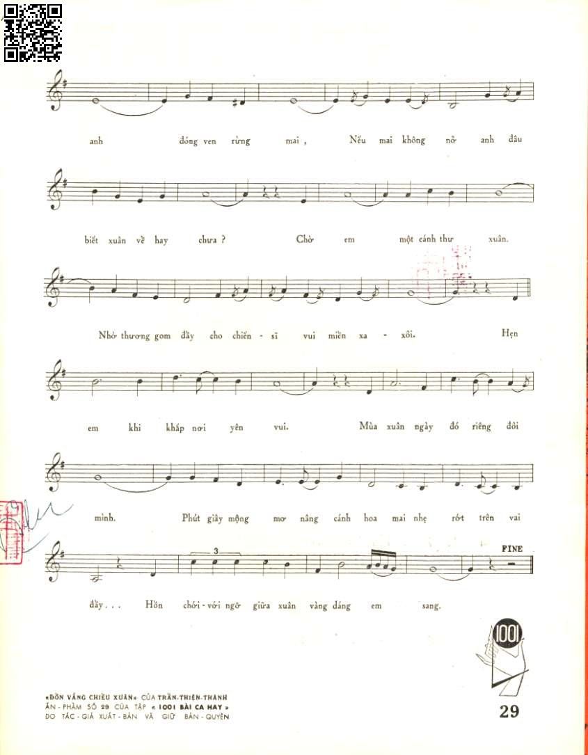 Page 3 of Sheet music PDF Đồn vắng chiều xuân - Trần Thiện Thanh