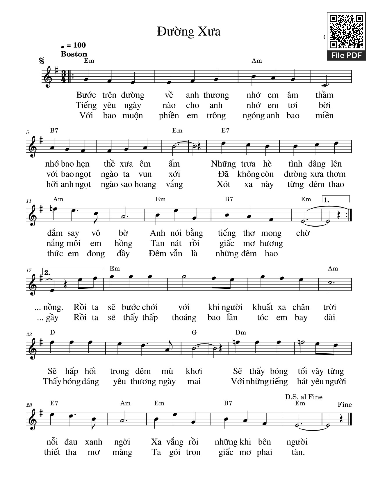 Sheet PDF of Đường Xưa - Quốc Dũng