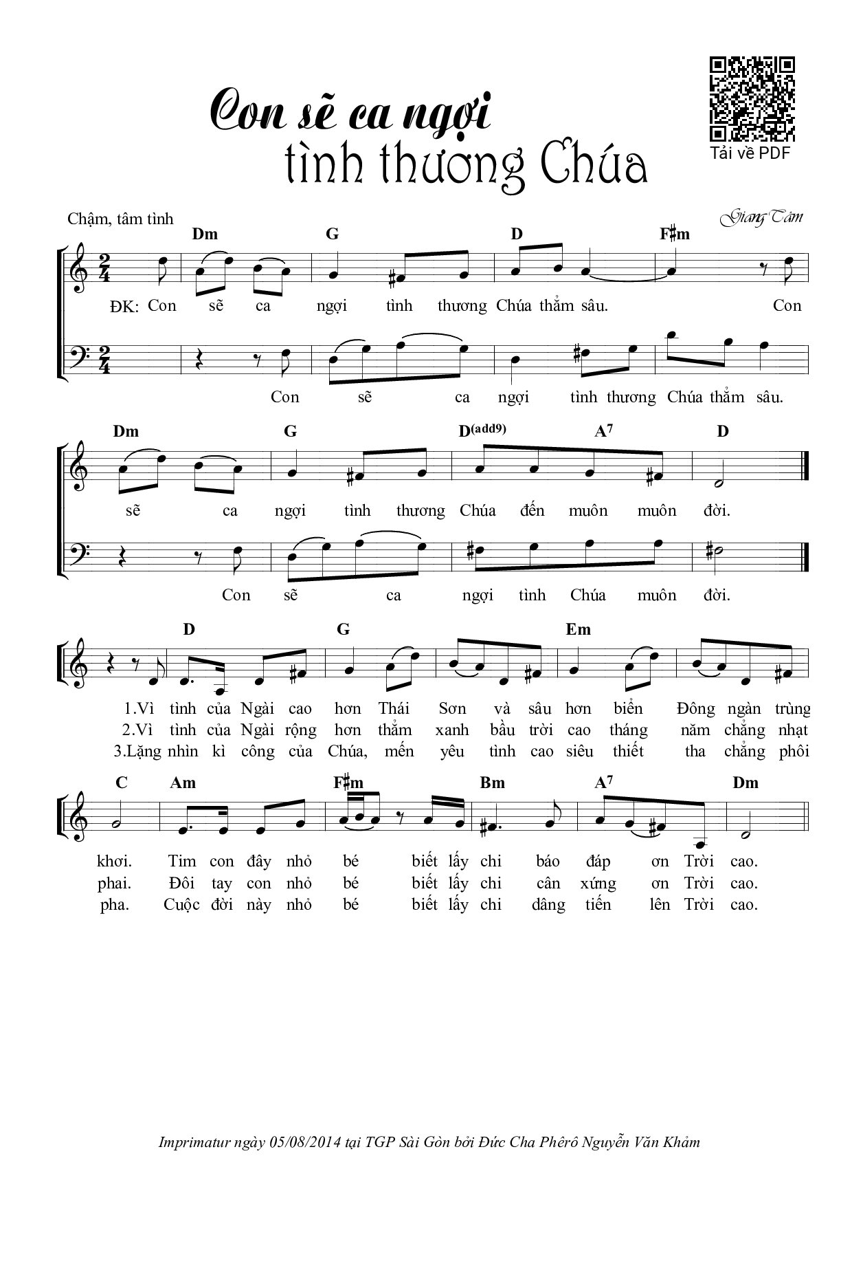 Sheet PDF of Con Sẽ Ca Ngợi Tình Thương Chúa