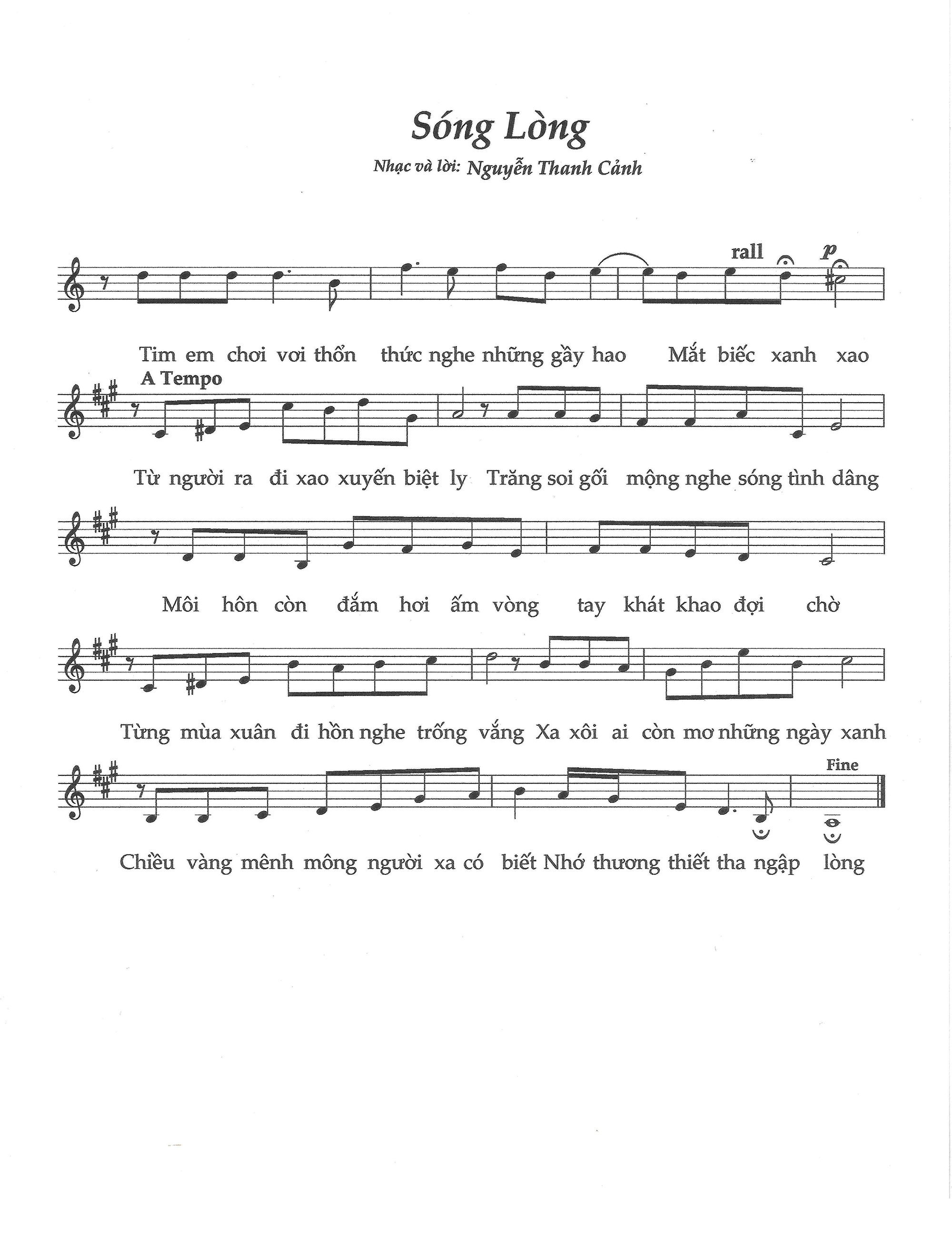 Page 2 of Sheet music PDF Sóng lòng - Nguyễn Thanh Cảnh