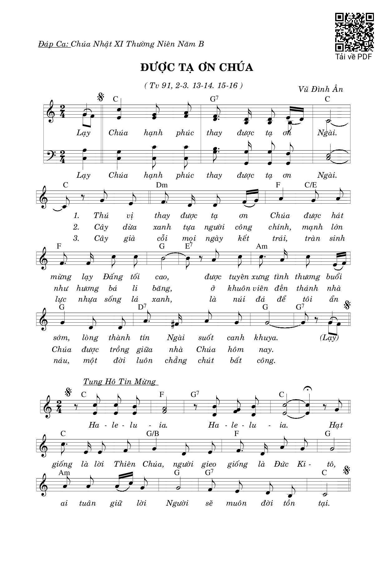 Sheet PDF of Được Tạ Ơn Chúa (Tv. 91)